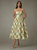 Lace Trim Floral Sleeveless Midi Dress