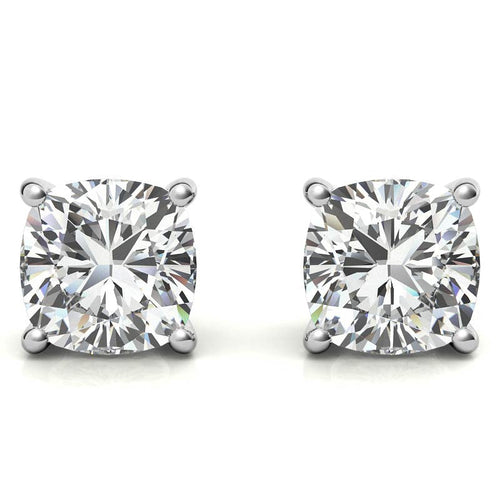 4.00 CTW Lab Created Moissanite Cushion Cut Stud Earrings in Sterling Silver - 8mm Stones
