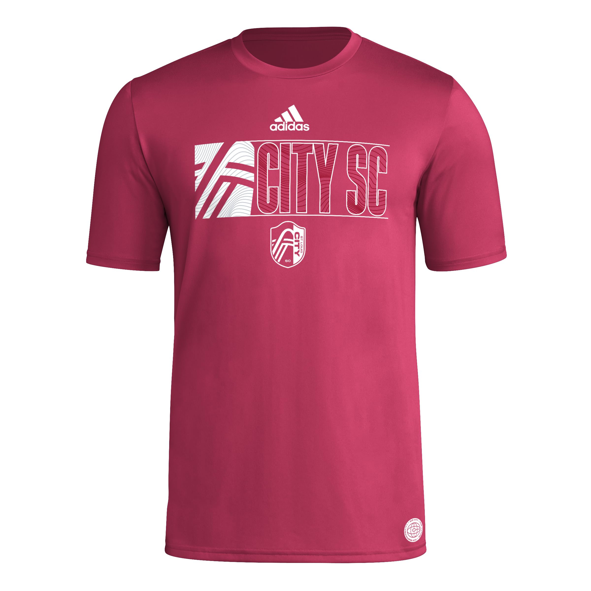 adidas Mens Short Sleeve Pre-Game T-Shirt Power Pink/St. Louis City Sc X-Small