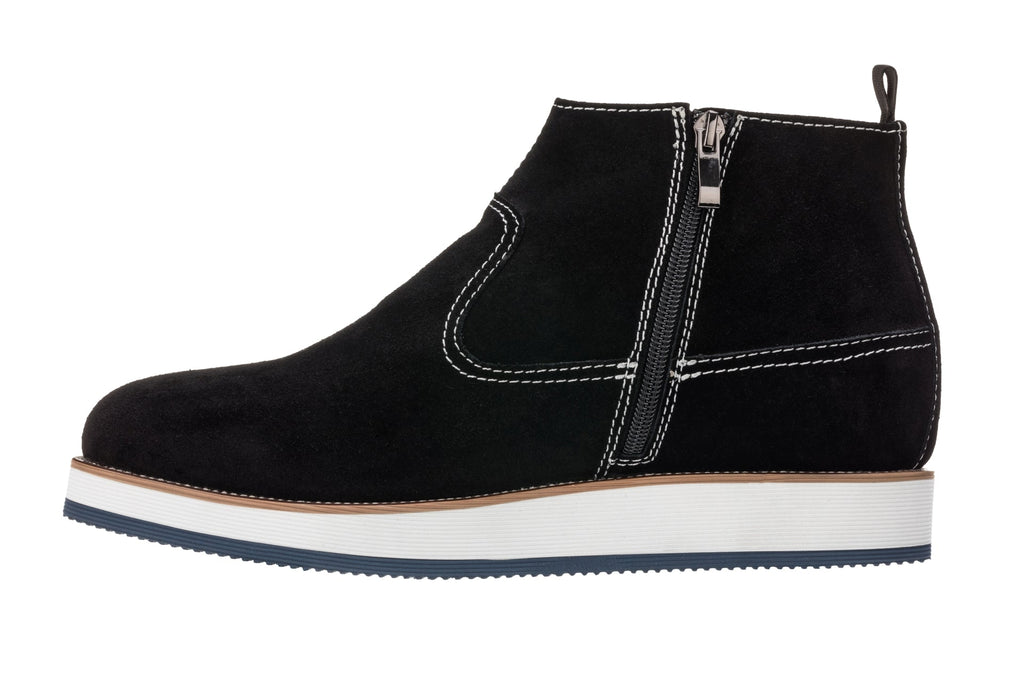 CALTO - Y30021 - 3 Inches Taller (Nubuck Black) - Zipper Boots