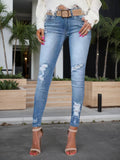 Ladies' Stretch Slim Fit Jeans - High Stretch Distressed Style With Distressed Design And Pocket Waist Denim Pants, Durable And Comfortable Soft Material, Casual And Elegant, Suitable For All Seasons