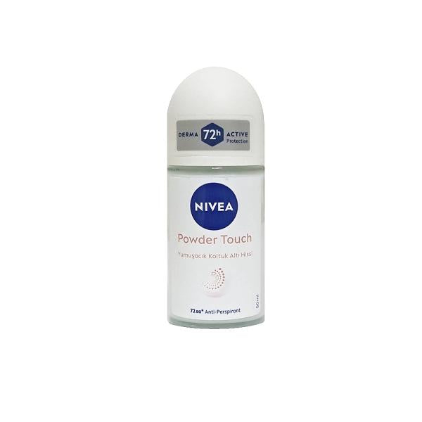 Nivea Powder Touch Roll-On Deodorant: Long-Lasting Odor & Sweat Protection with Soft Kaolin Powder Feel - 50ml