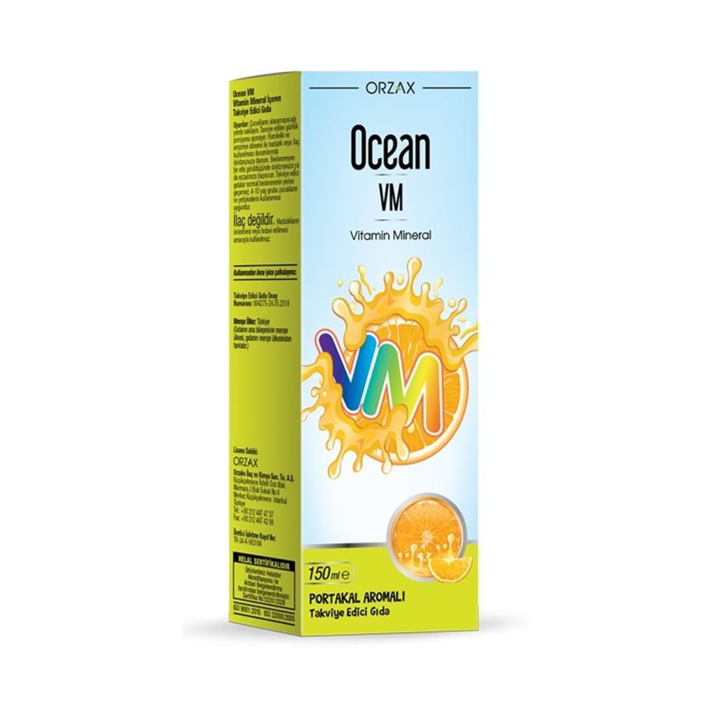 Ocean VM Vitamin Mineral Syrup for Adults and Children - Orange Flavored Dietary Supplement 150ml