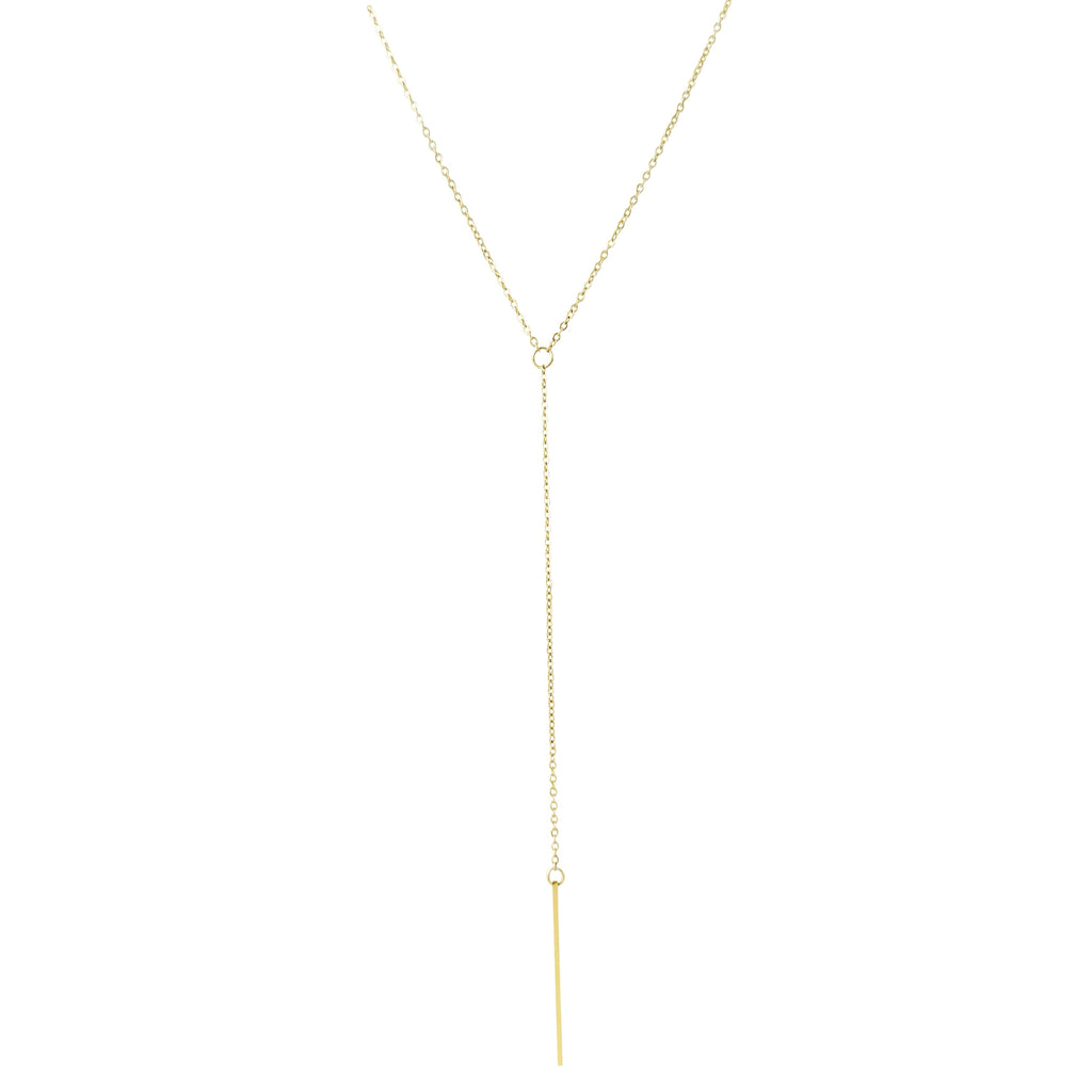 YVETTE GOLD Y LARIAT BAR CHAIN NECKLACE