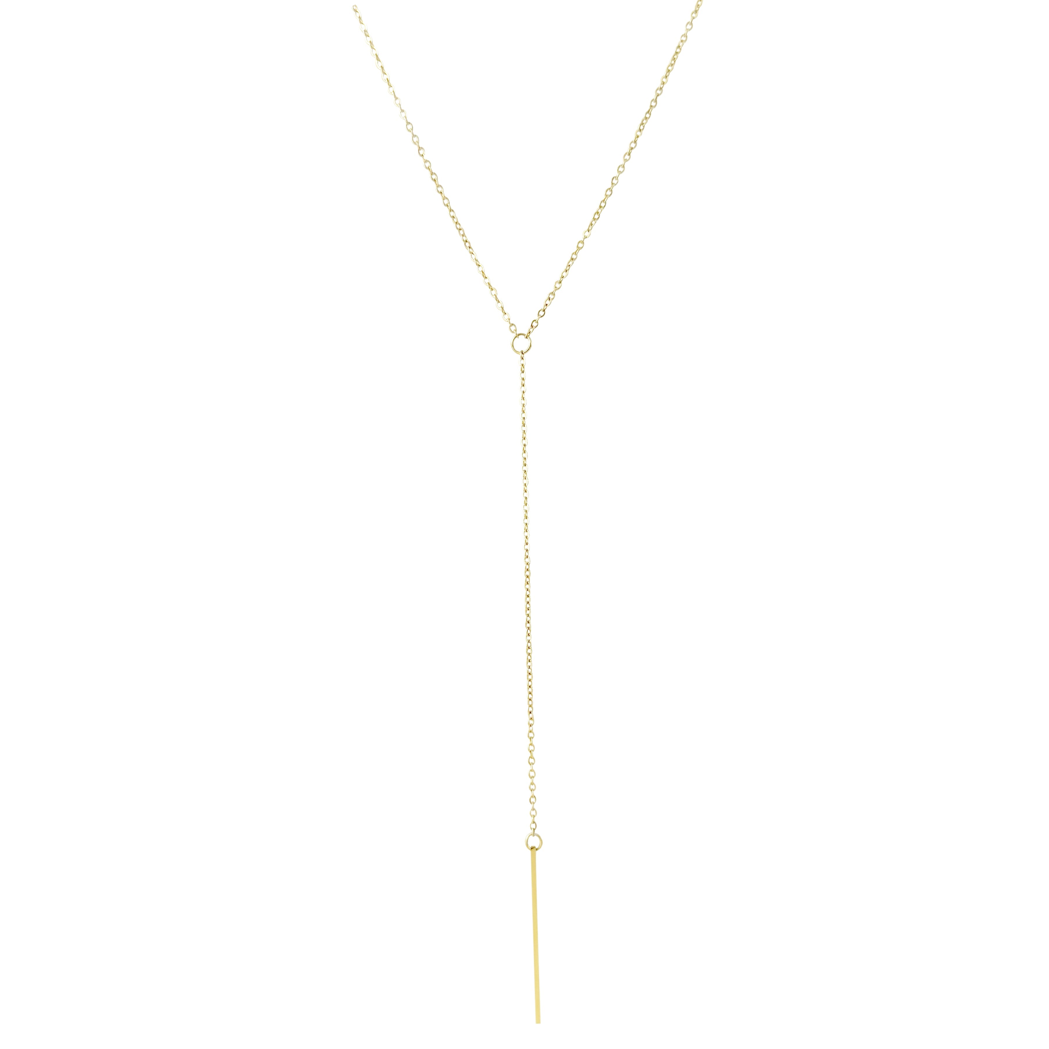 YVETTE GOLD Y LARIAT BAR CHAIN NECKLACE