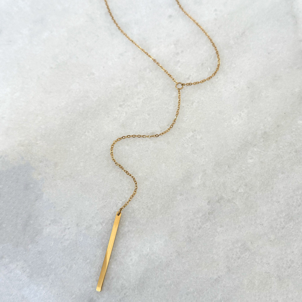 YVETTE GOLD Y LARIAT BAR CHAIN NECKLACE