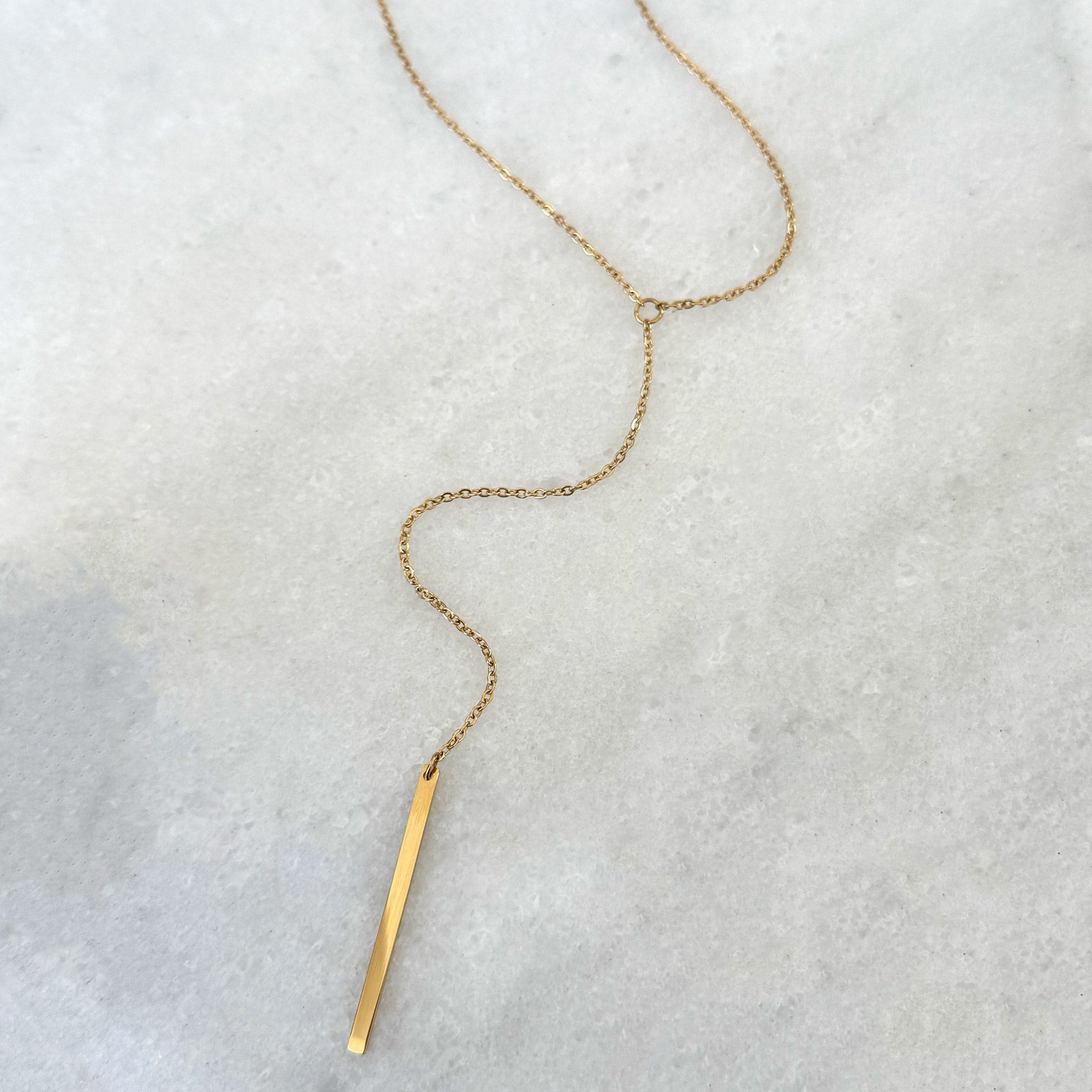 YVETTE GOLD Y LARIAT BAR CHAIN NECKLACE