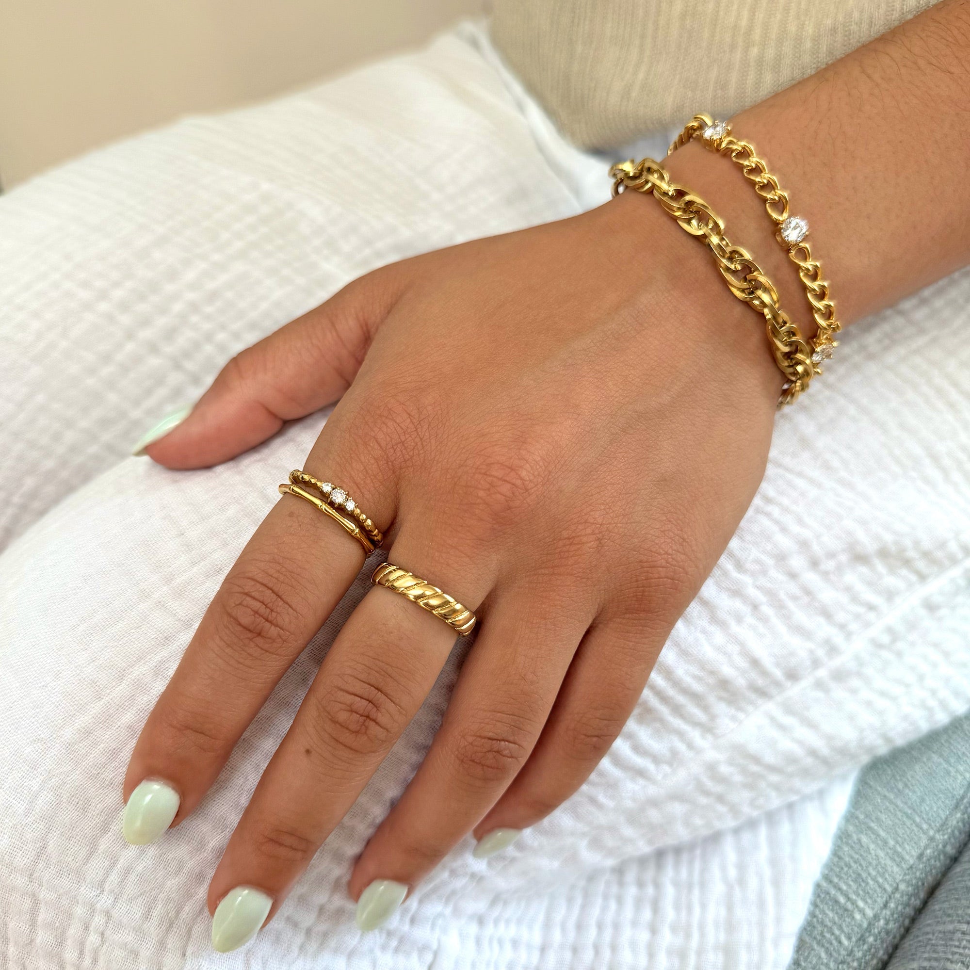 HALLIE DAINTY GOLD BAMBOO RING BAND