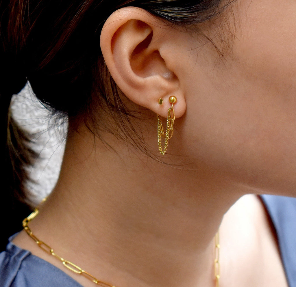 REYNA GOLD DUO LOOP CHAIN EARRINGS