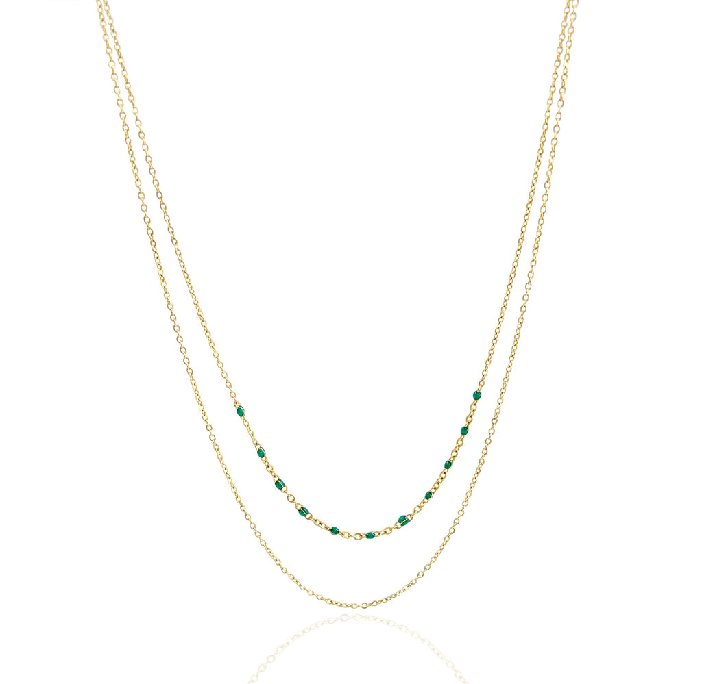 ROXI DAINTY GOLD DUO GREEN BEADED NECKLACE