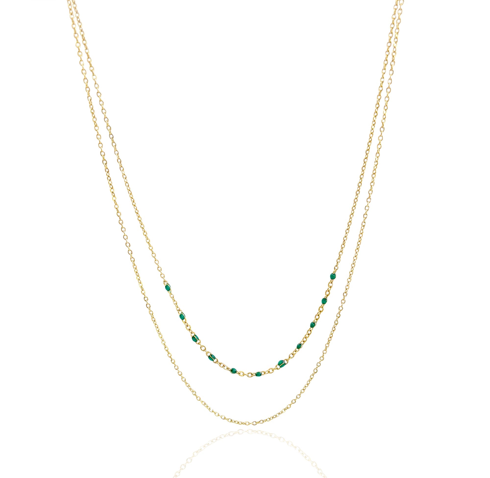 ROXI DAINTY GOLD DUO GREEN BEADED NECKLACE