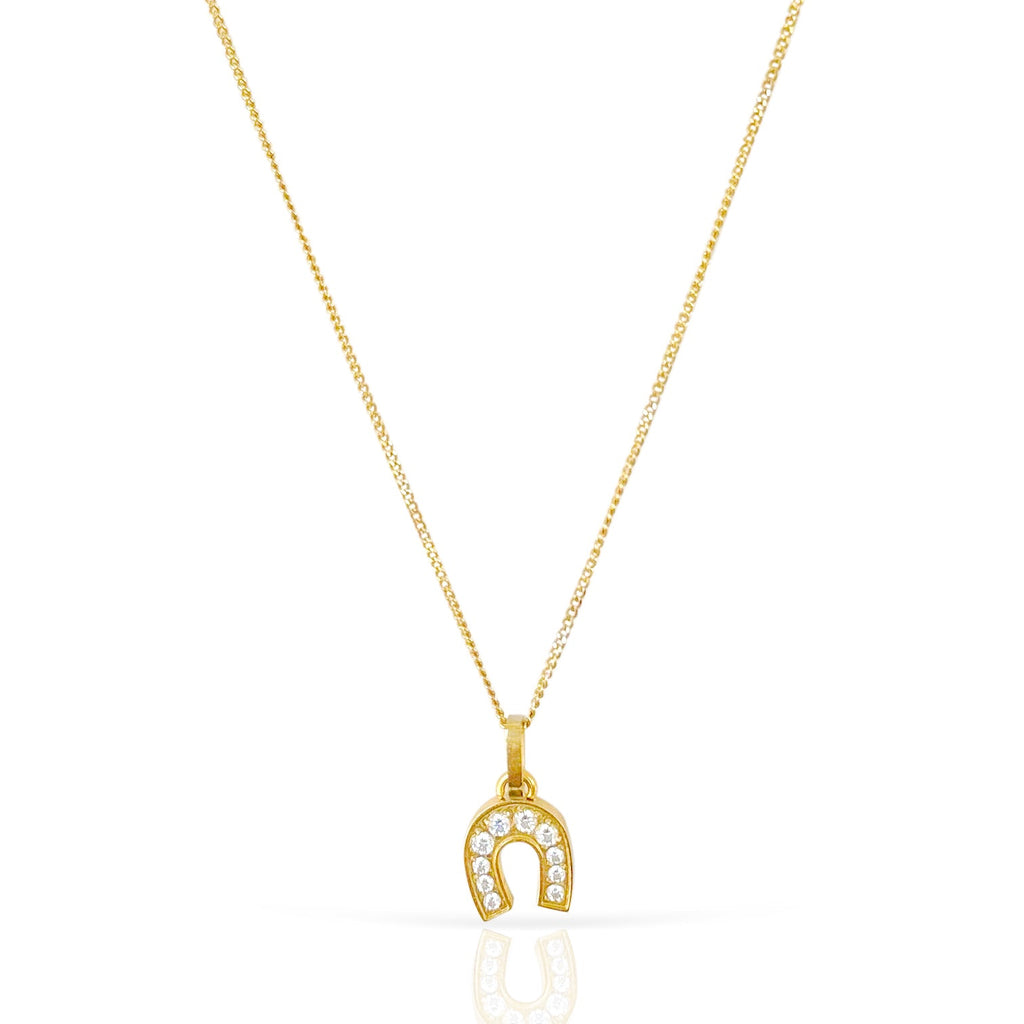 HEIDI DAINTY GOLD PAVE HORSE SHOE PENDANT NECKLACE