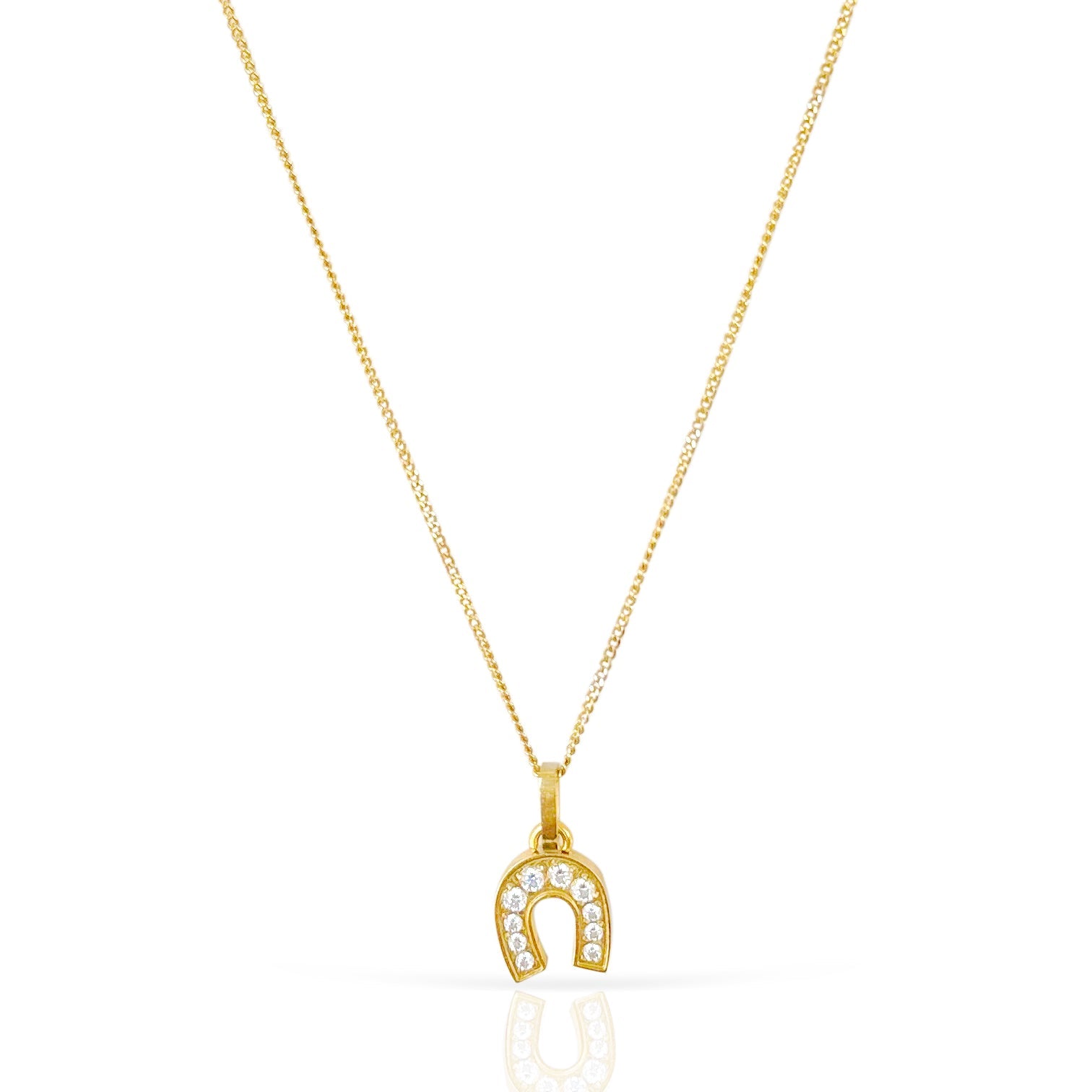 HEIDI DAINTY GOLD PAVE HORSE SHOE PENDANT NECKLACE