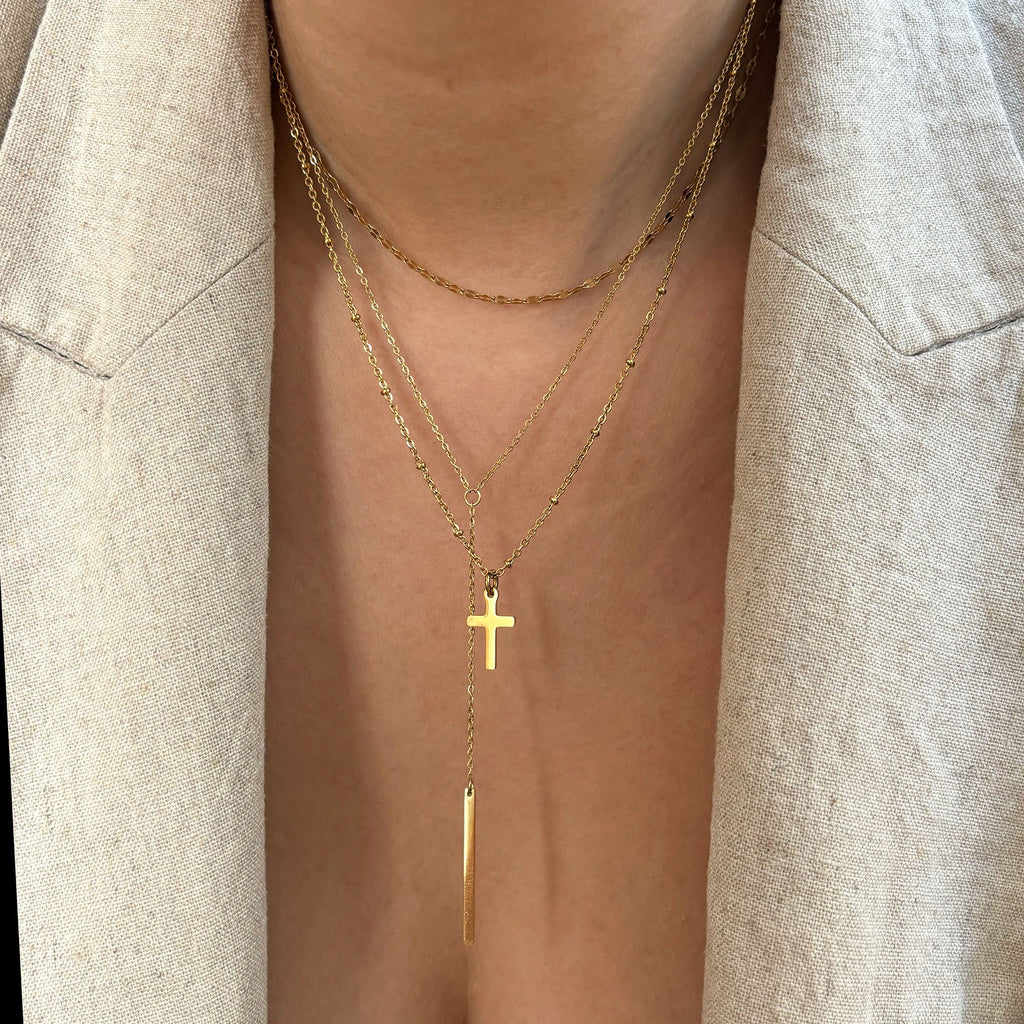 YVETTE GOLD Y LARIAT BAR CHAIN NECKLACE