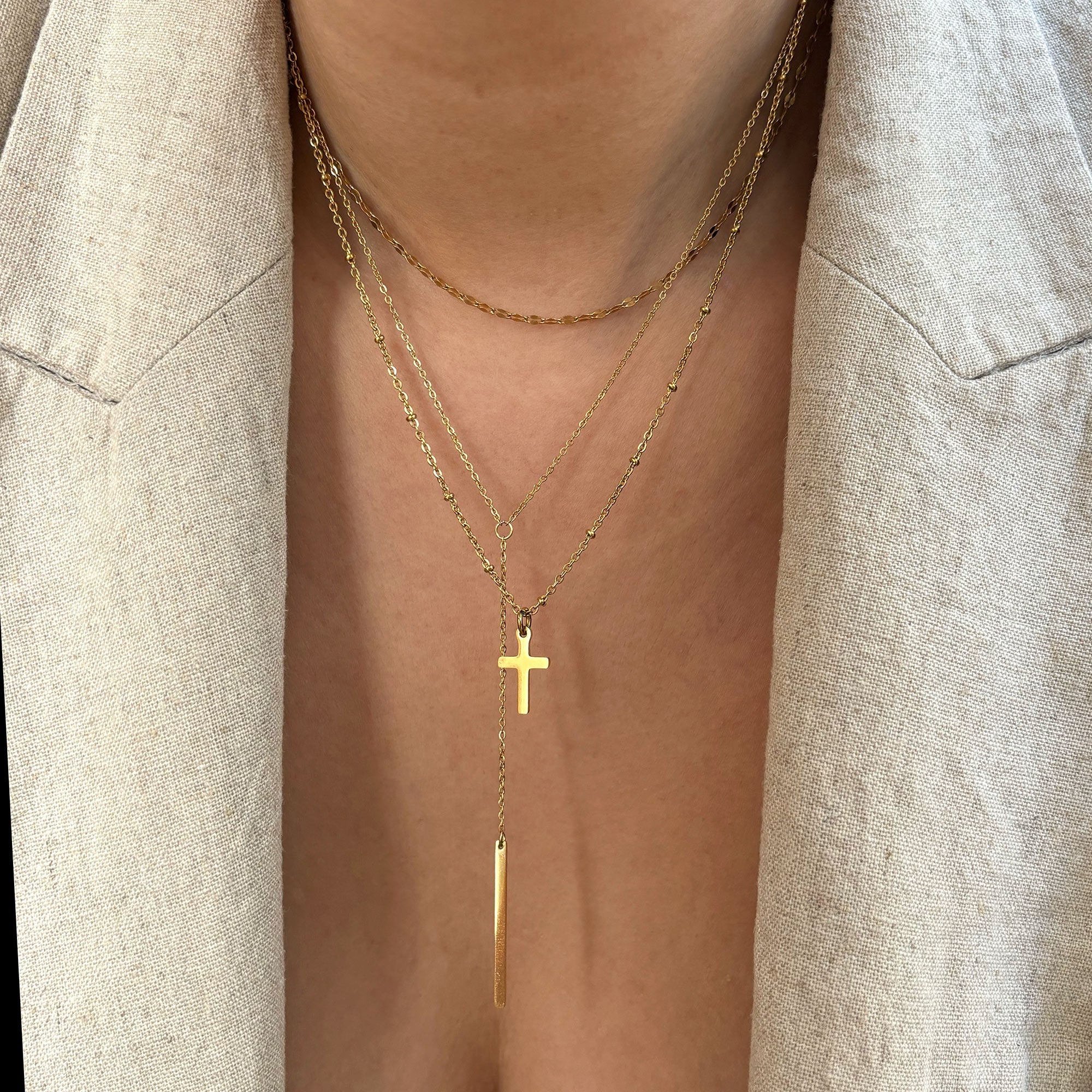 YVETTE GOLD Y LARIAT BAR CHAIN NECKLACE