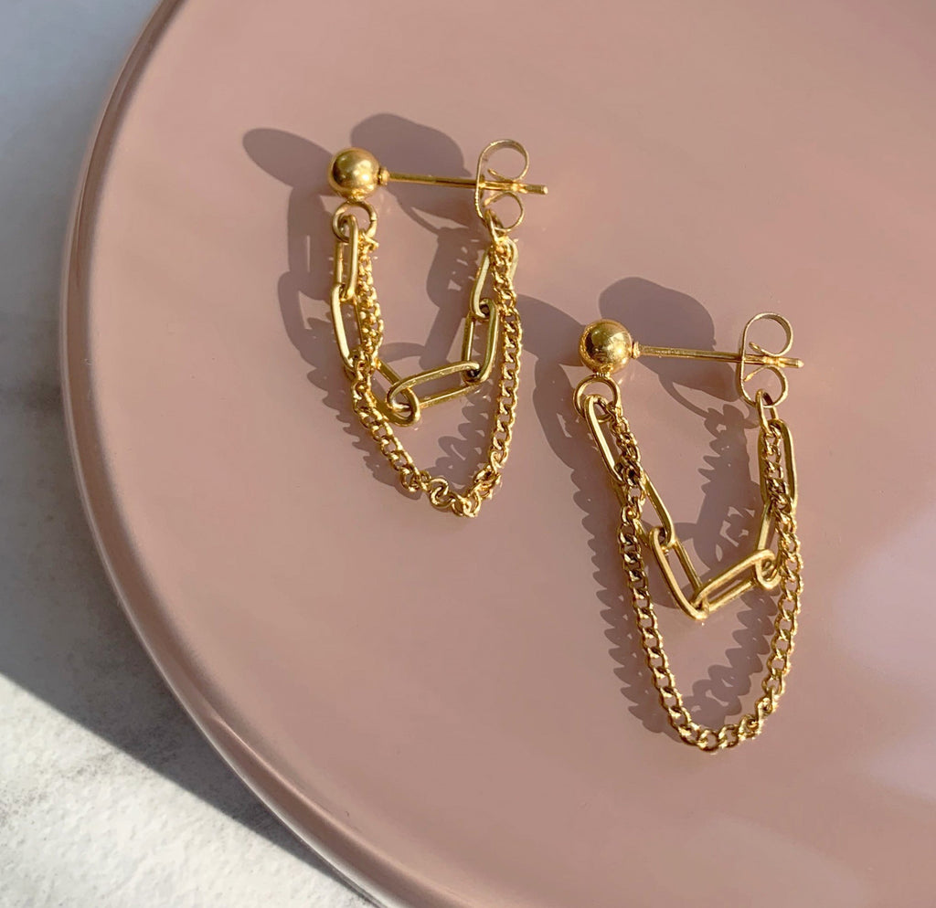 REYNA GOLD DUO LOOP CHAIN EARRINGS