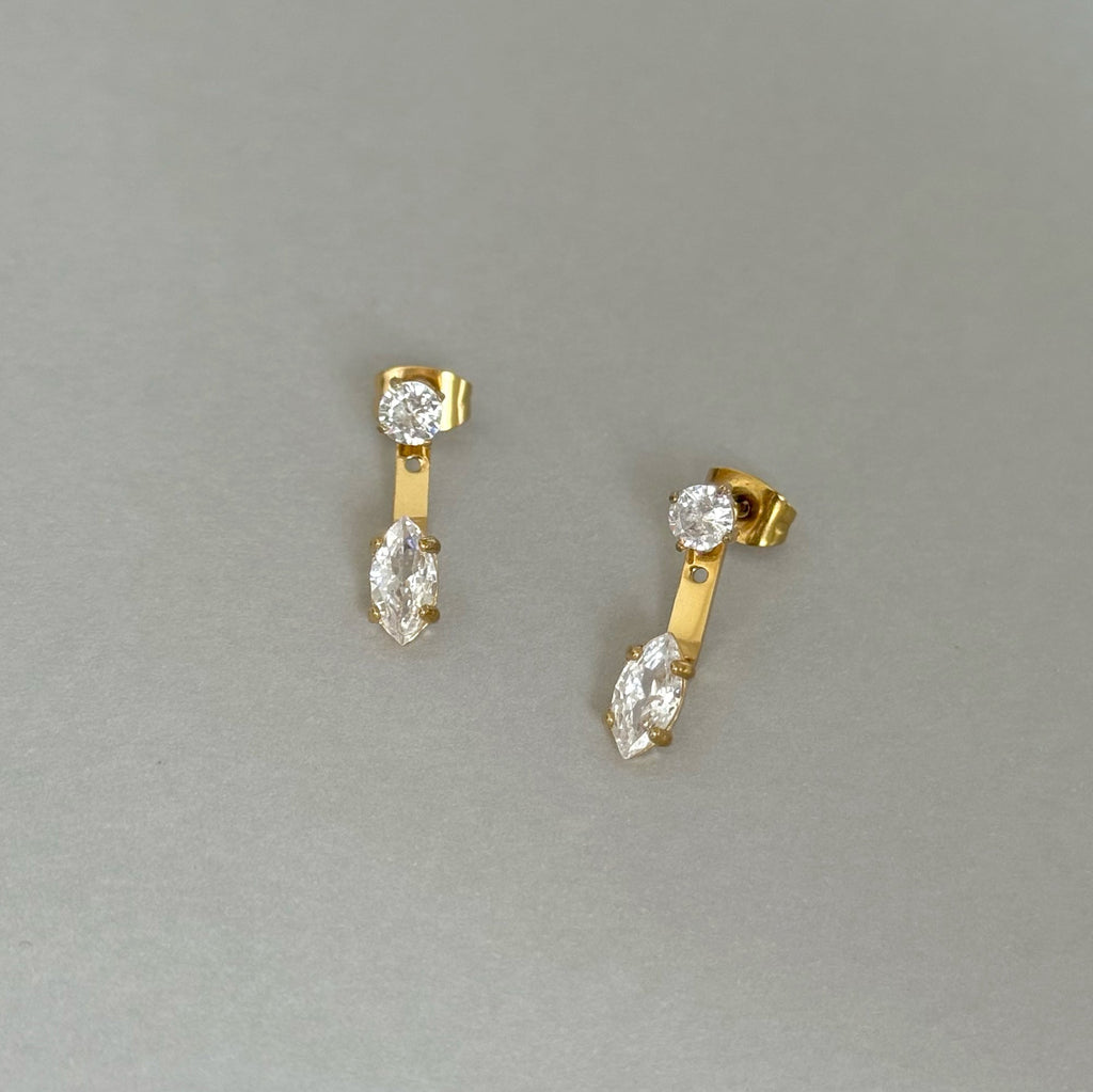 PHOEBE GOLD MARQUIS DIAMOND STUD EAR JACKET EARRINGS