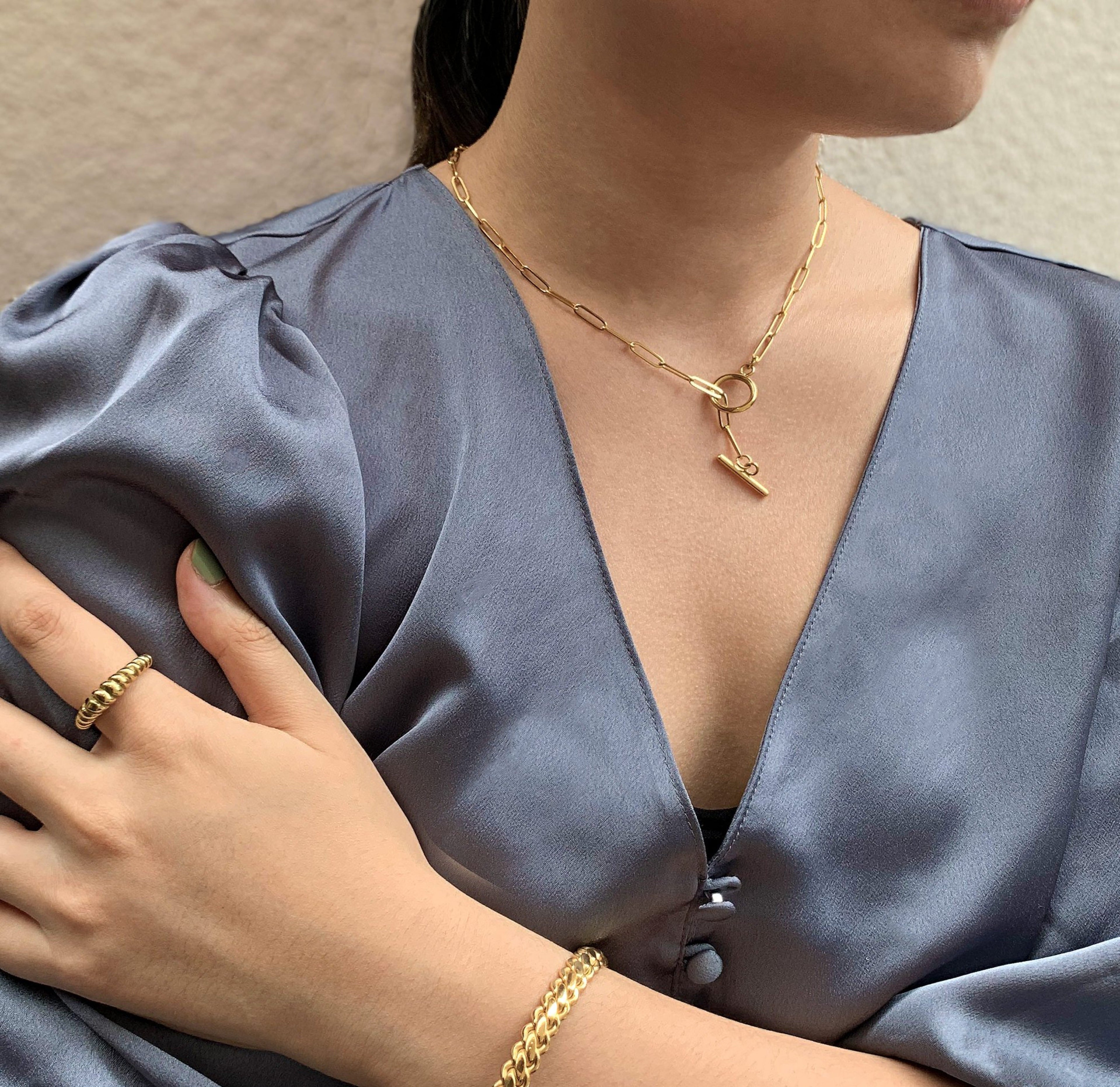 JAMIE GOLD TOGGLE PAPERCLIP CHAIN NECKLACE