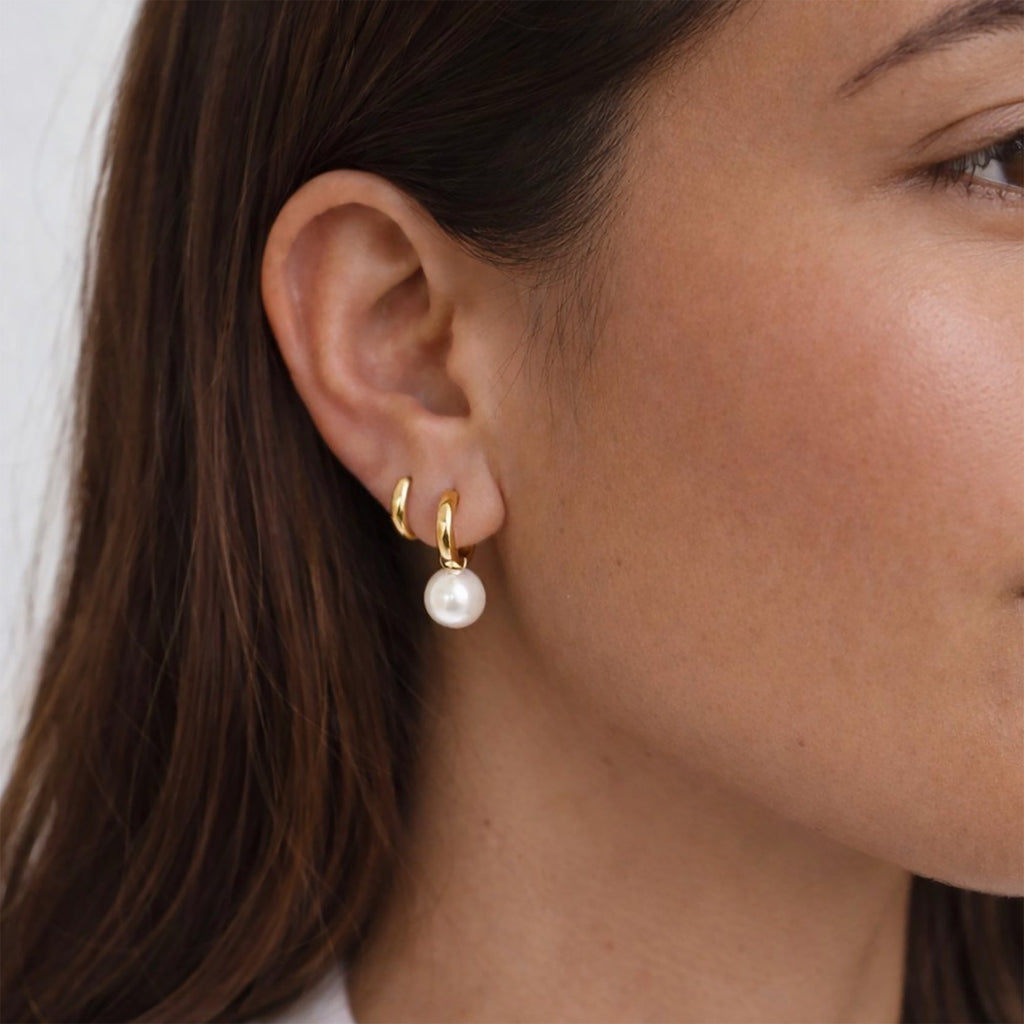 CASEY GOLD PEARL HUGGIE EARRINGS