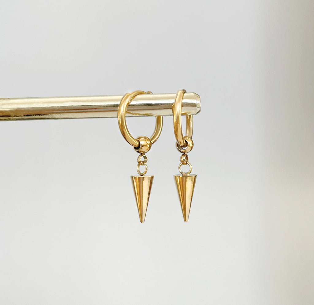 CARA GOLD DAINTY SPIKE HUGGIE EARRINGS