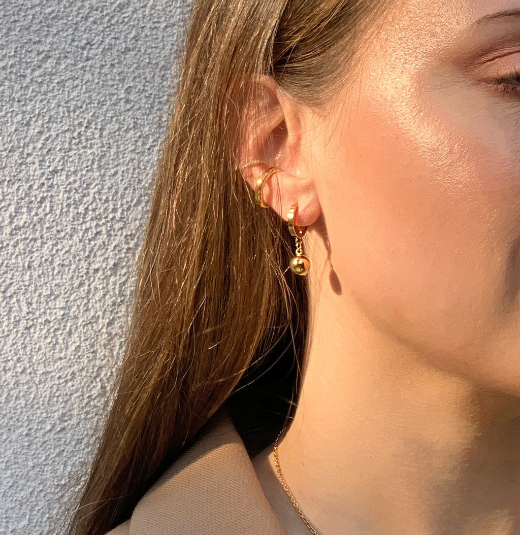 ELLIE GOLD BALL DROP HUGGIE EARRINGS