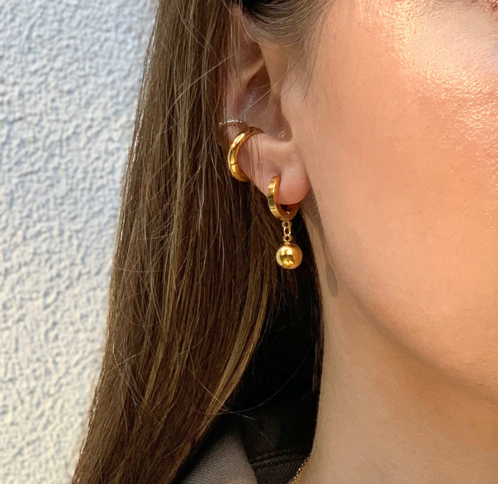 ELLIE GOLD BALL DROP HUGGIE EARRINGS