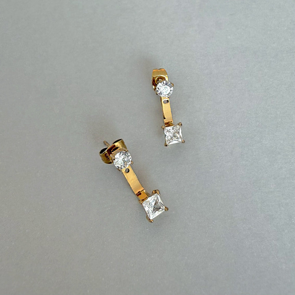 PEYTON GOLD SQUARE DIAMOND STUD EAR JACKET EARRINGS