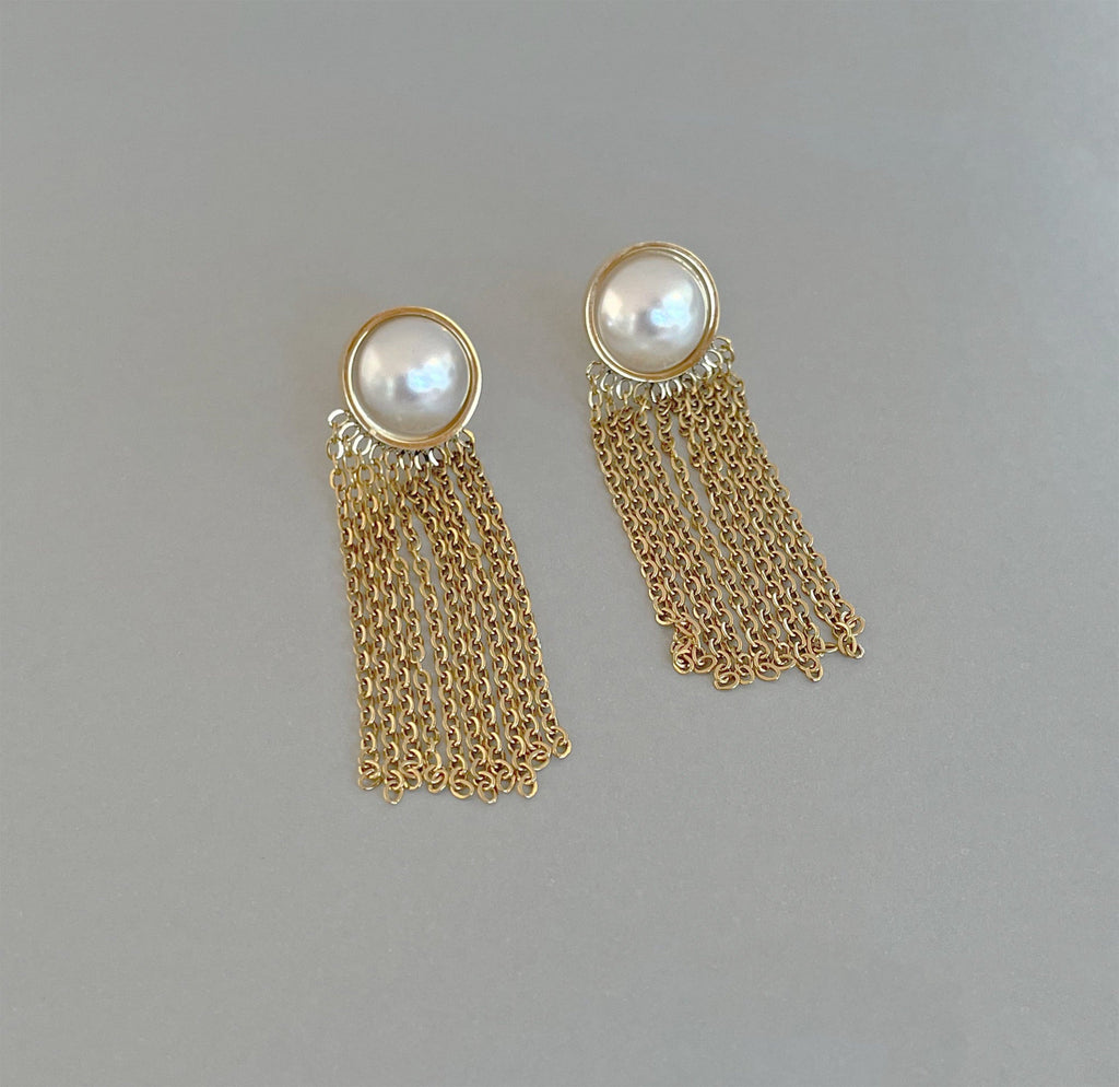 LOLITA GOLD PEARL TASSEL CHAIN EARRINGS