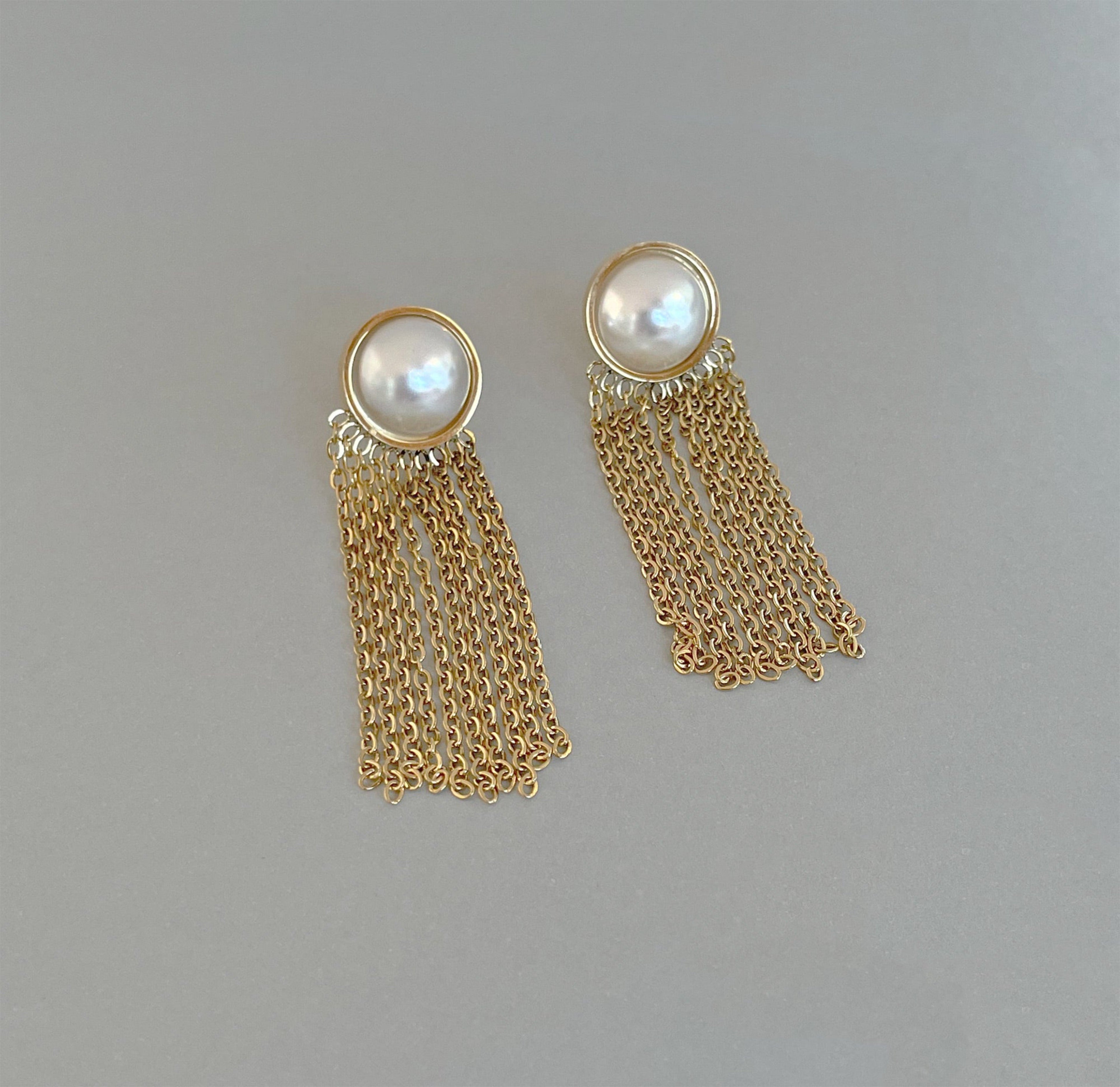 LOLITA GOLD PEARL TASSEL CHAIN EARRINGS