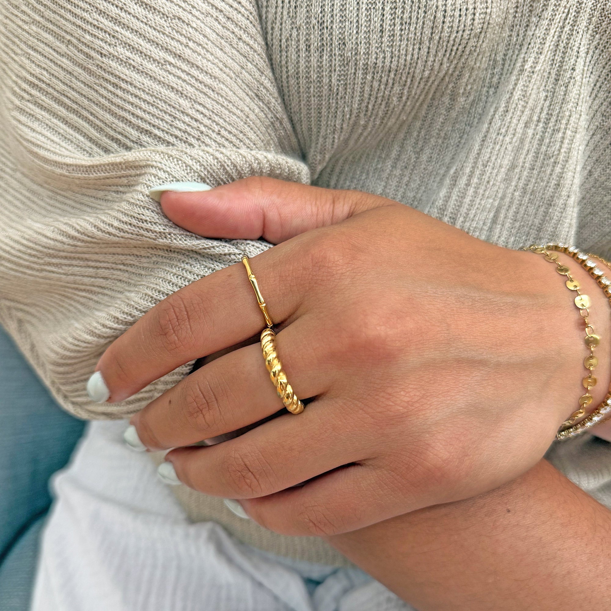 HALLIE DAINTY GOLD BAMBOO RING BAND