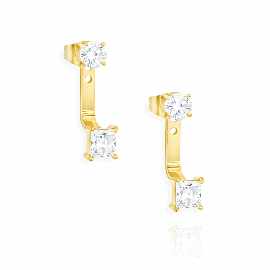 PEYTON GOLD SQUARE DIAMOND STUD EAR JACKET EARRINGS