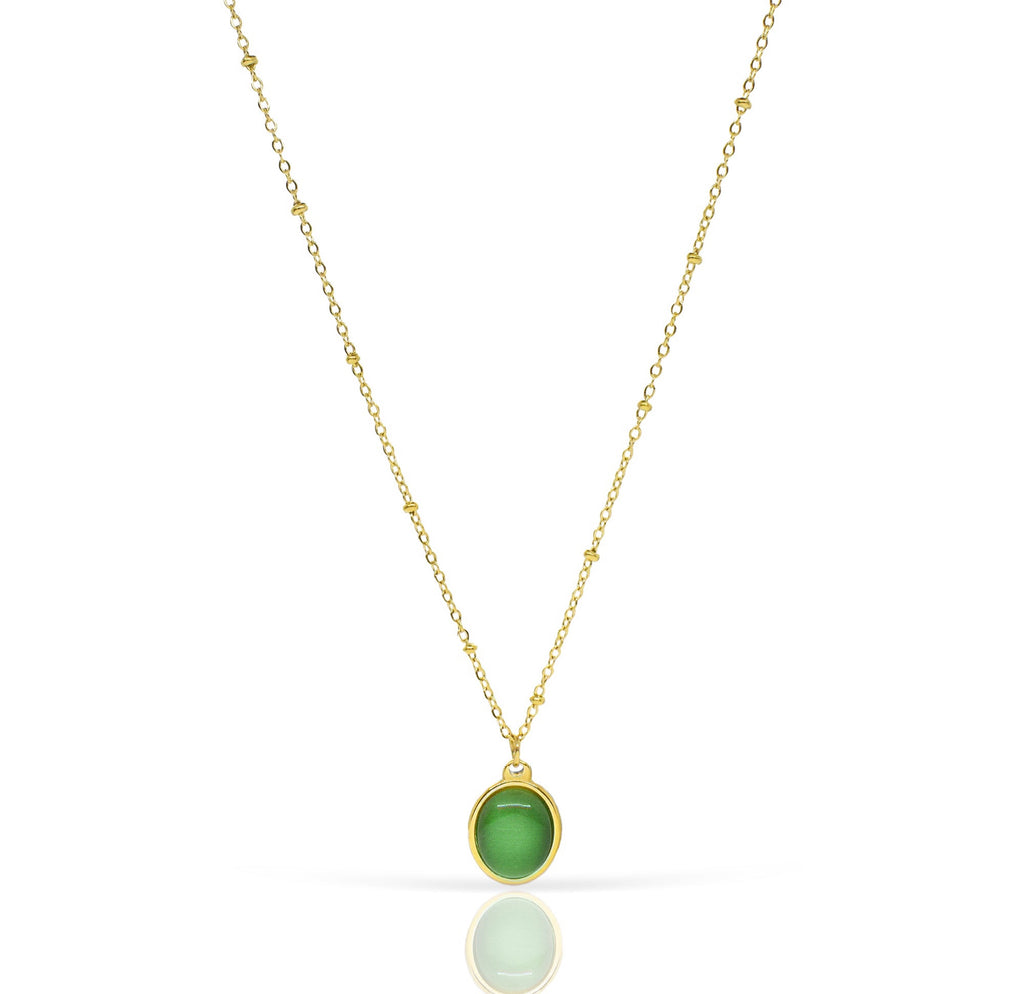 DARA GOLD GREEN CATS EYE PENDANT NECKLACE
