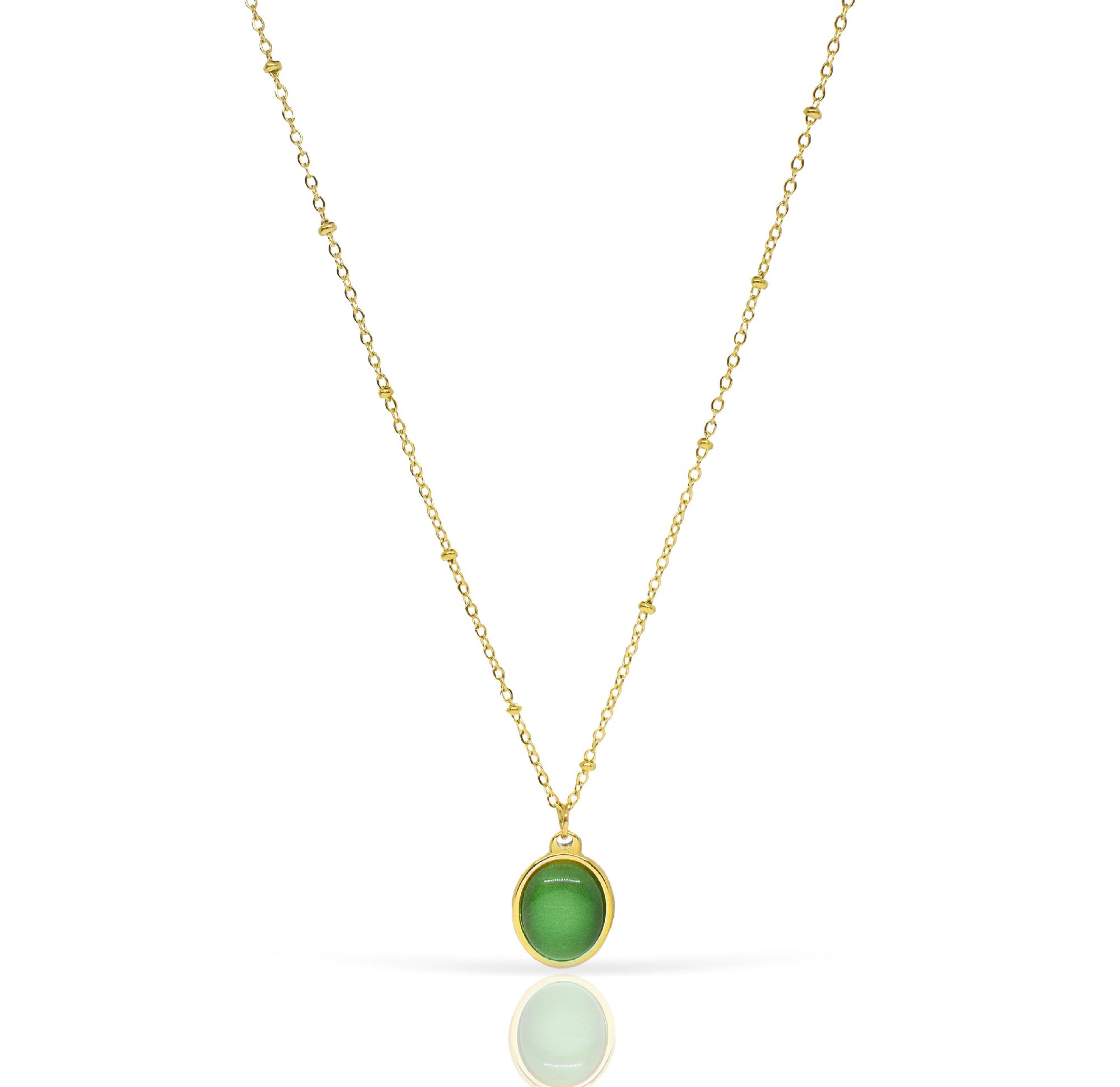 DARA GOLD GREEN CATS EYE PENDANT NECKLACE