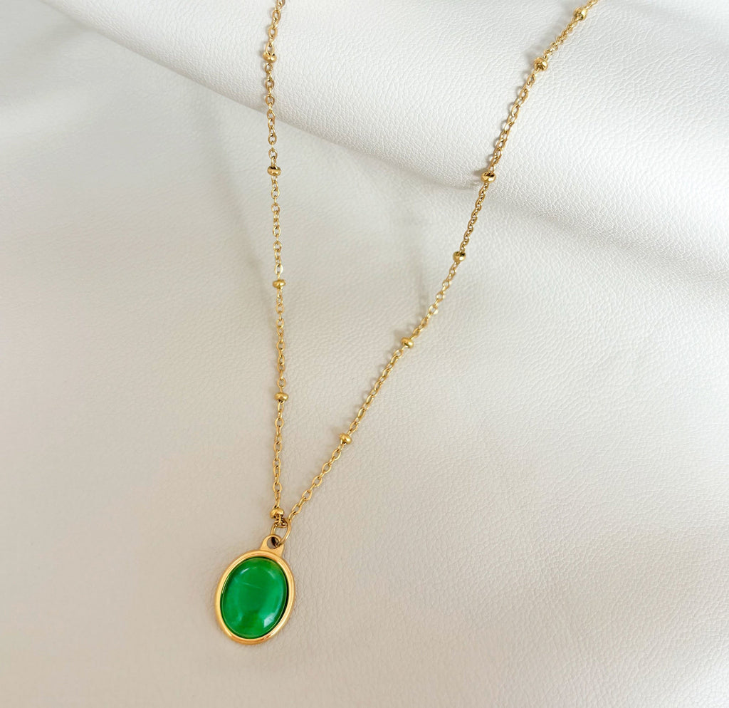 DARA GOLD GREEN CATS EYE PENDANT NECKLACE