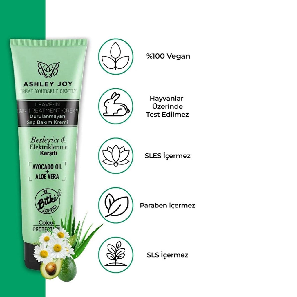 Ashley Joy Leave-In Hair Conditioner: Moisturizing Cream for Frizz Control & Color Protection with Avocado Oil & Aloe Vera - 150ml