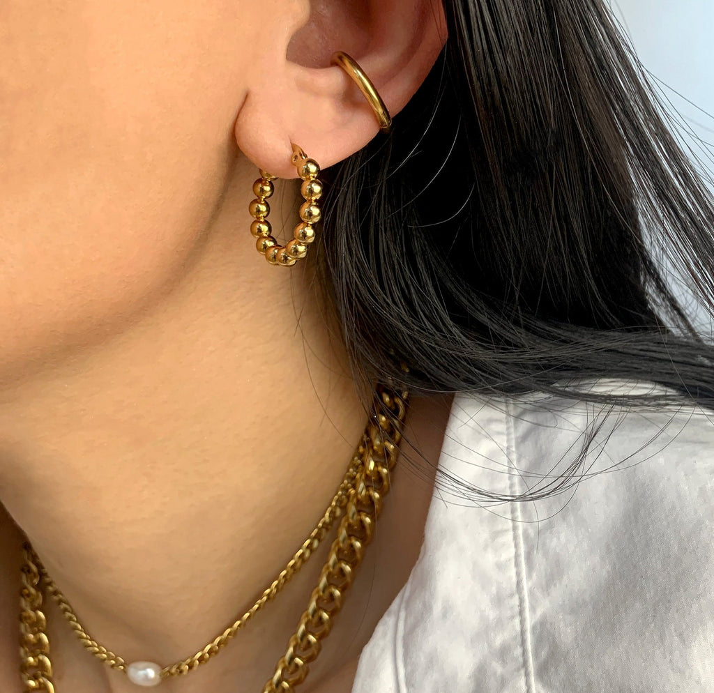 ROCCO SMALL GOLD BEADED HOOP EARRINGS