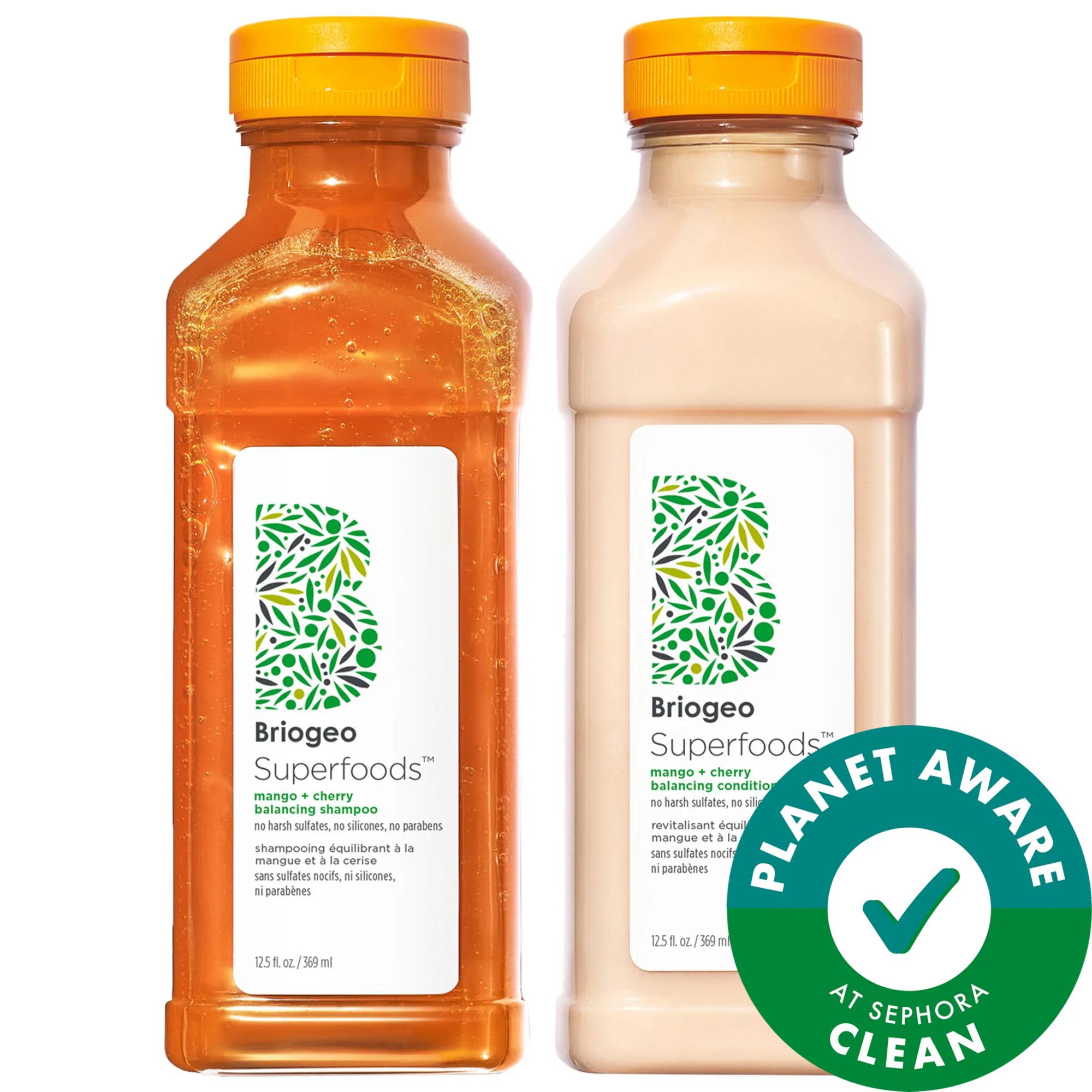 Briogeo Superfoods Mango + Cherry Shampoo and Conditioner Duo - Natural, Vegan, Sulfate-Free Hair Care for Oil Control