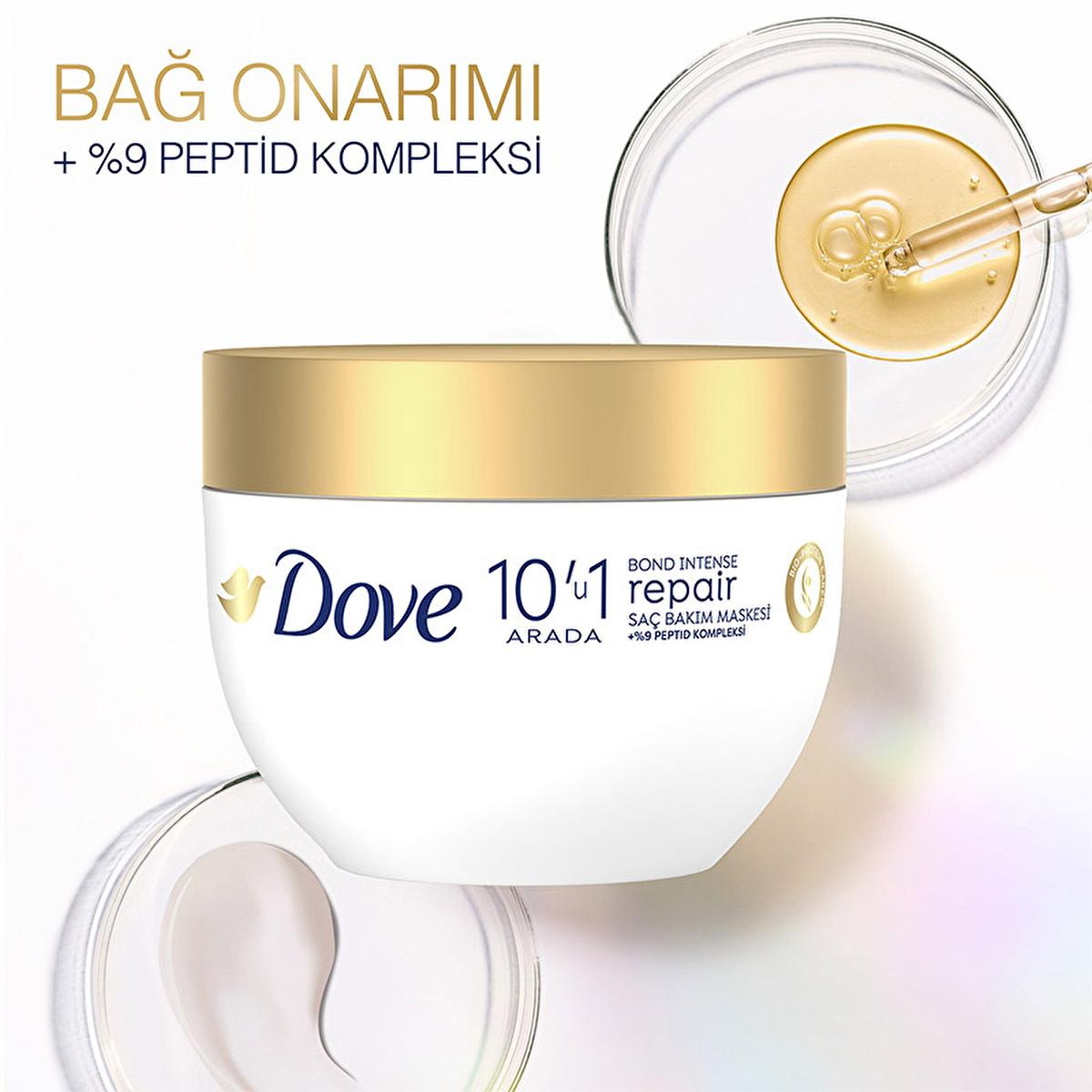 Dove Bond Intense Repair Hair Mask: Peptide Treatment for Damaged Hair, Deep Conditioning, Split End Repair & Heat Protection - 265ml