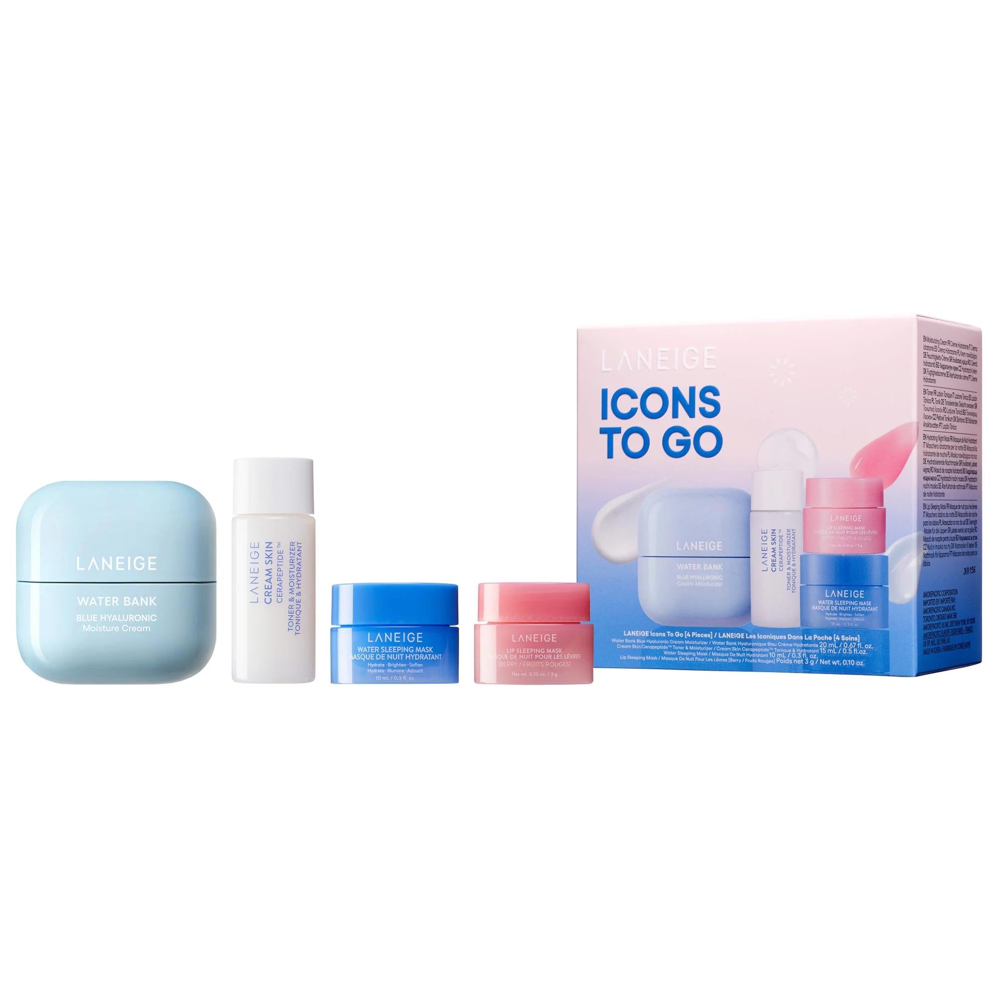 LANEIGE Icons To Go Skincare Set - Hydrating Korean Skincare Products for All Skin Types
