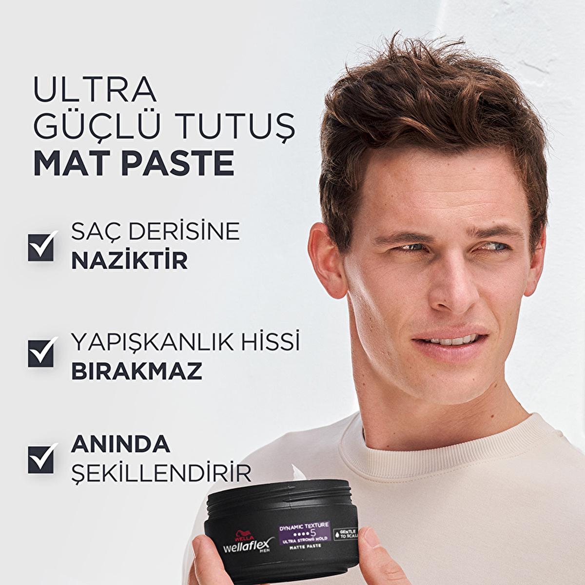 Wella Wellaflex Men's Dynamic Texture Matte Hair Paste - Ultra Strong Hold, Vegan Hair Wax for Long-Lasting Texturized Styles