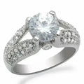 LO2077 - Rhodium Brass Ring with AAA Grade CZ  in Clear