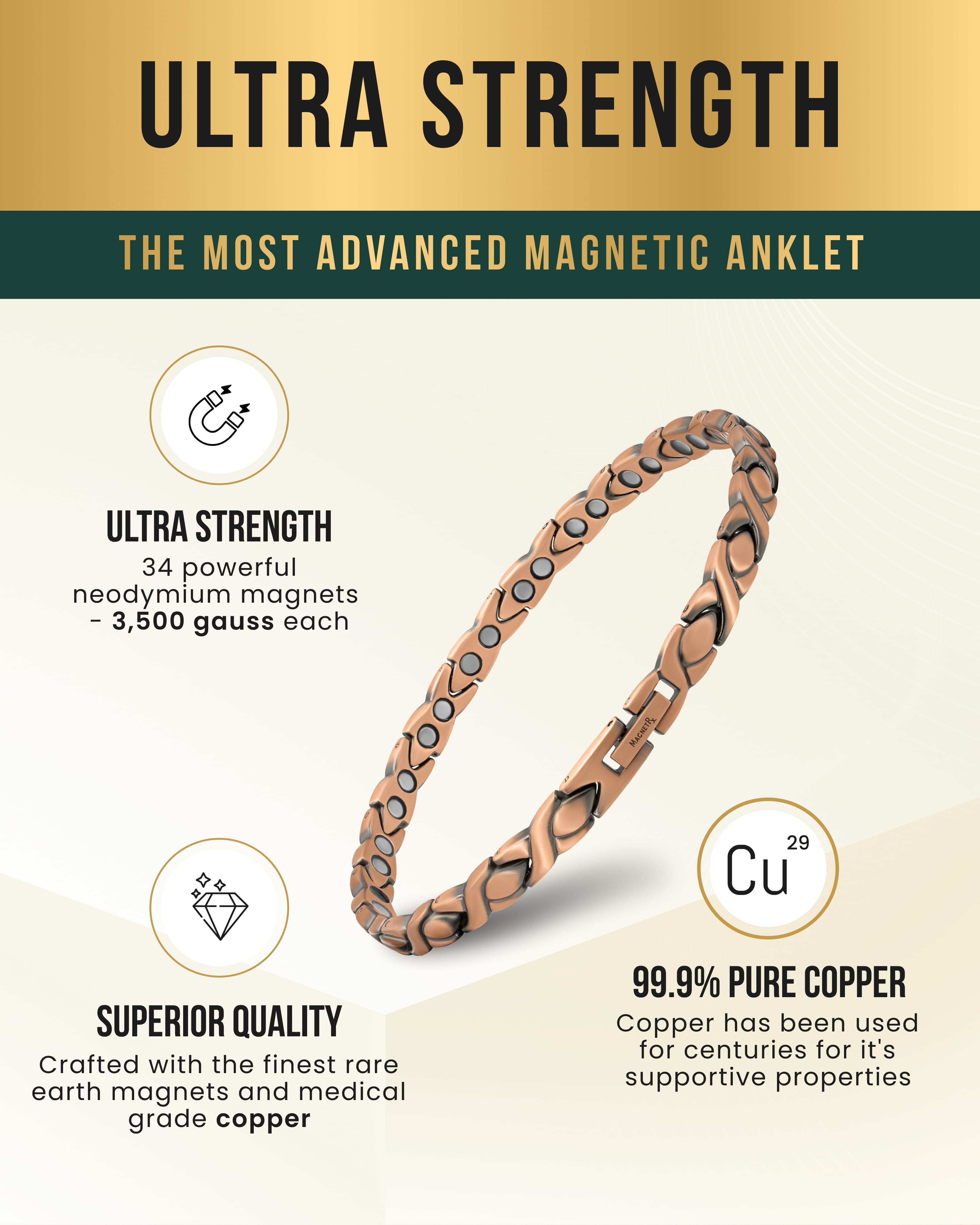 Ultra Strength Copper Magnetic Therapy Anklet for Women