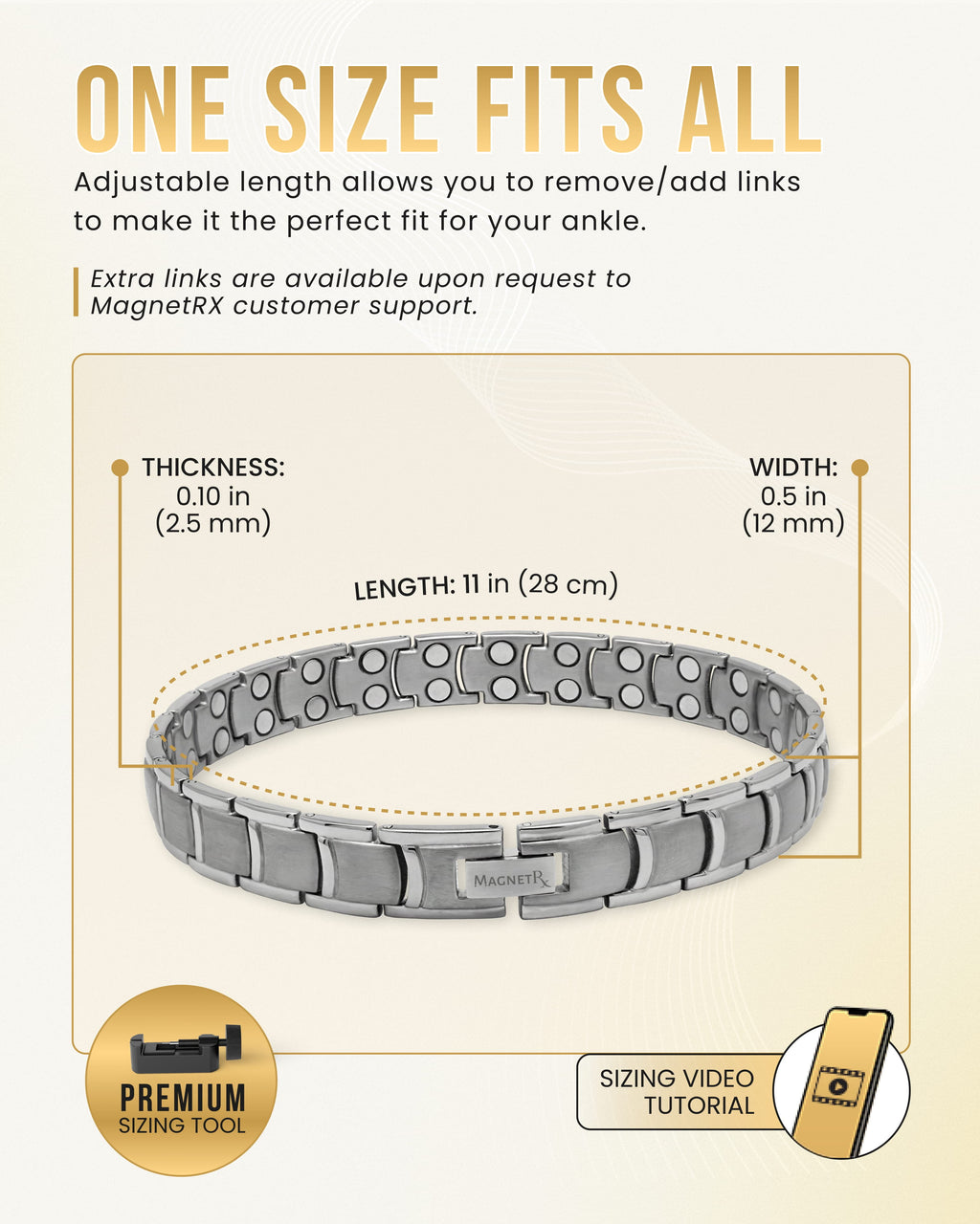 Ultra Strength Titanium Magnetic Therapy Anklet for Men (Silver)
