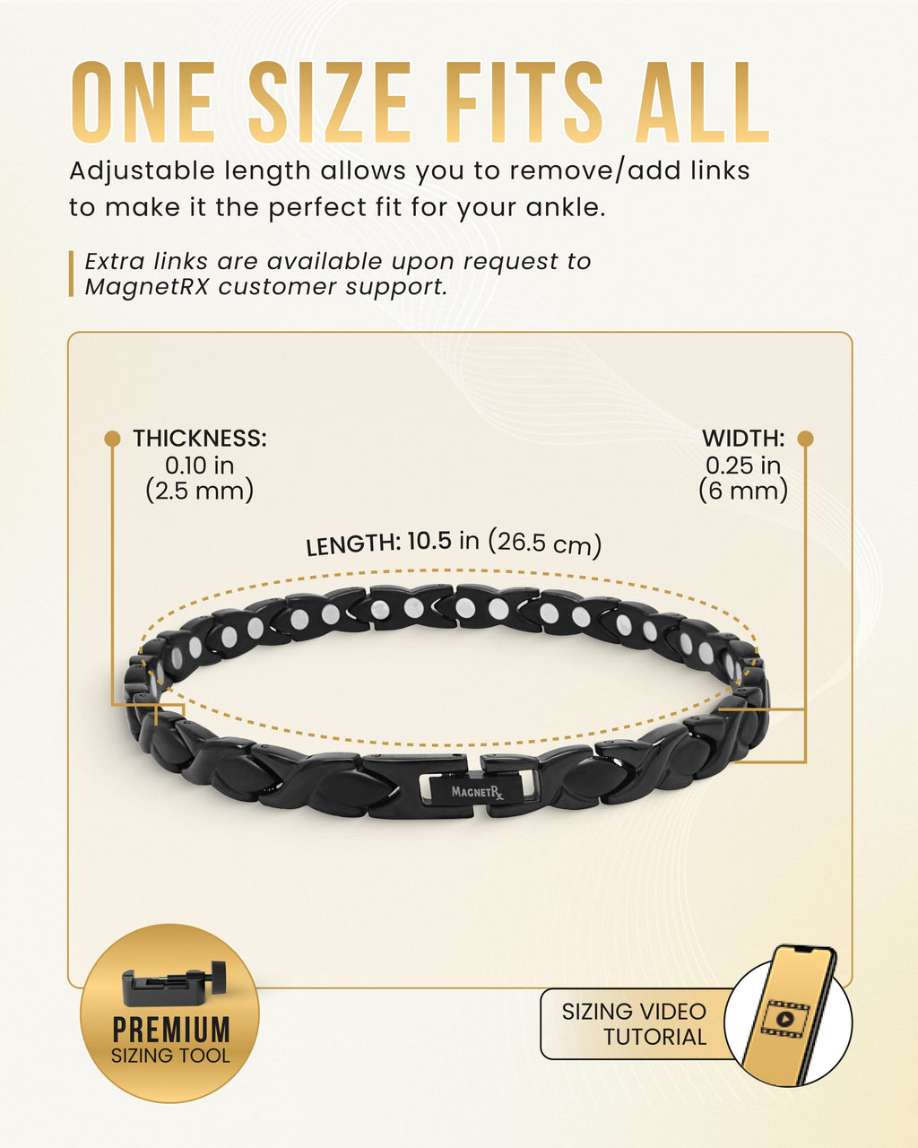 Ultra Strength Titanium Magnetic Therapy Anklet for Women (Black)
