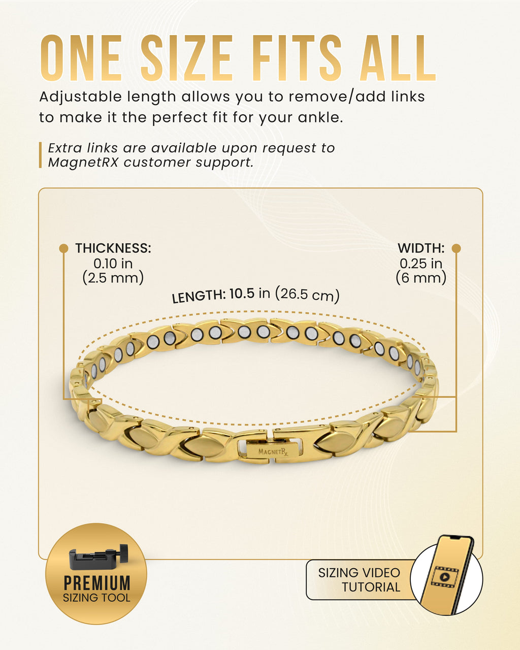Ultra Strength Titanium Magnetic Therapy Anklet for Women (Gold)