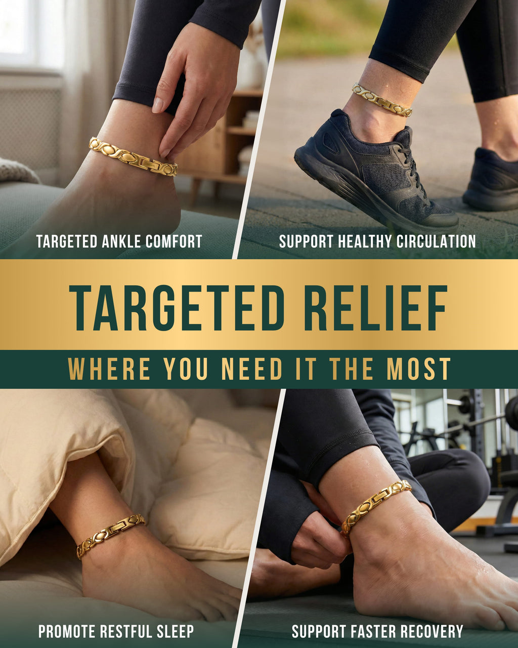 Ultra Strength Titanium Magnetic Therapy Anklet for Women (Gold)
