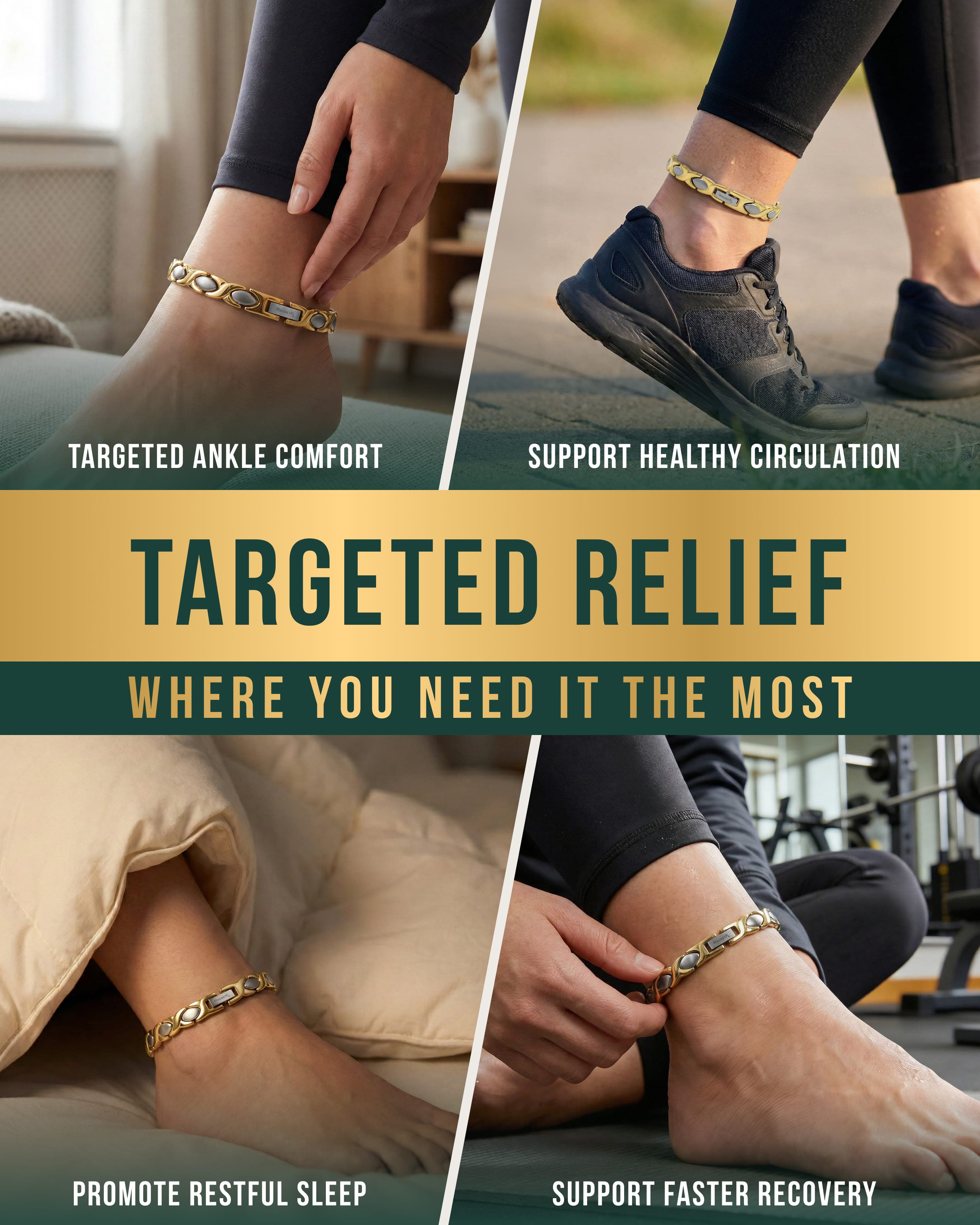 Ultra Strength Titanium Magnetic Therapy Anklet for Women (Gold & Silver)