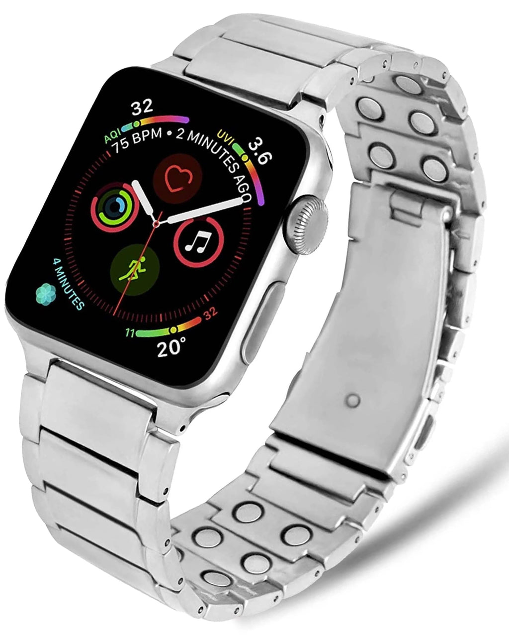 Magnetic Therapy Apple Watch Band Silver Stainless Steel