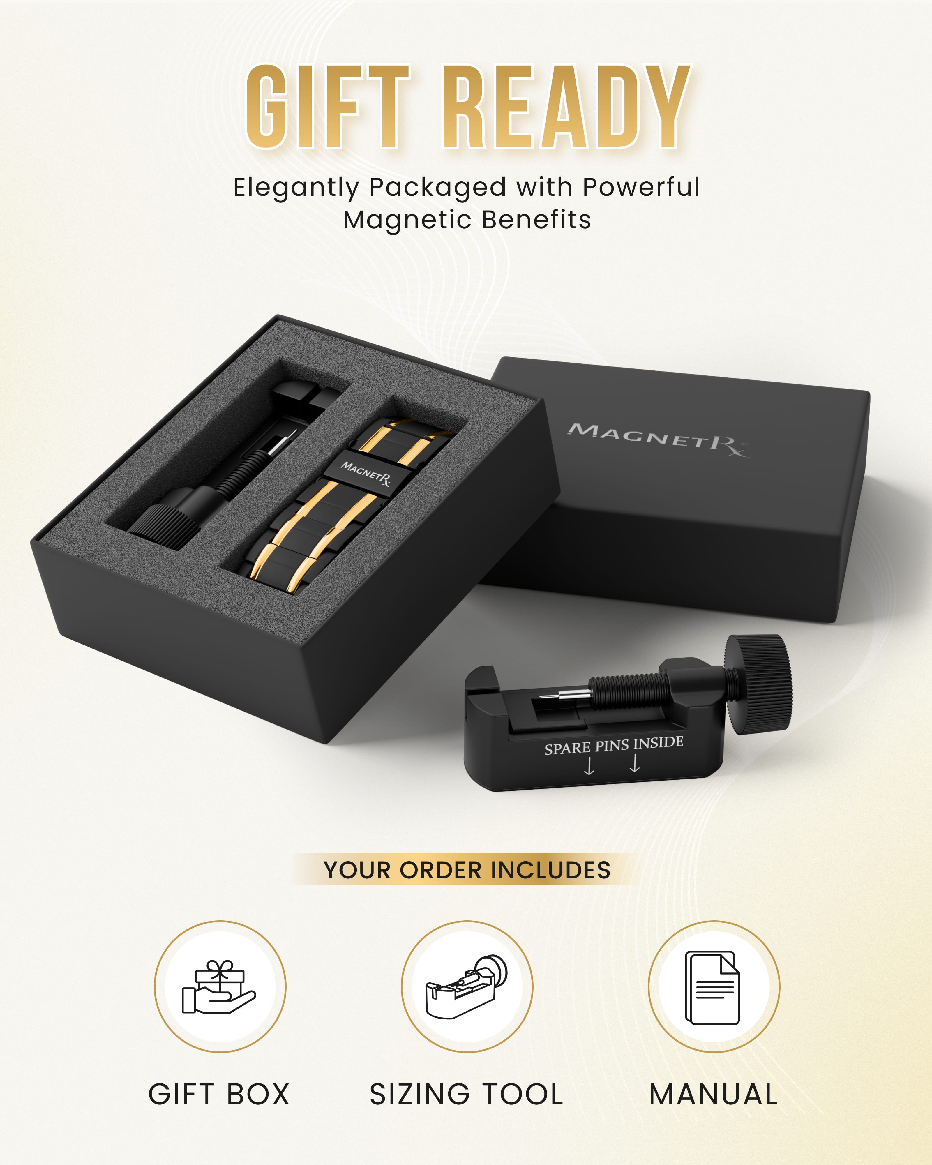 3x Strength Titanium Magnetic Bracelet for Men (Black & Gold)