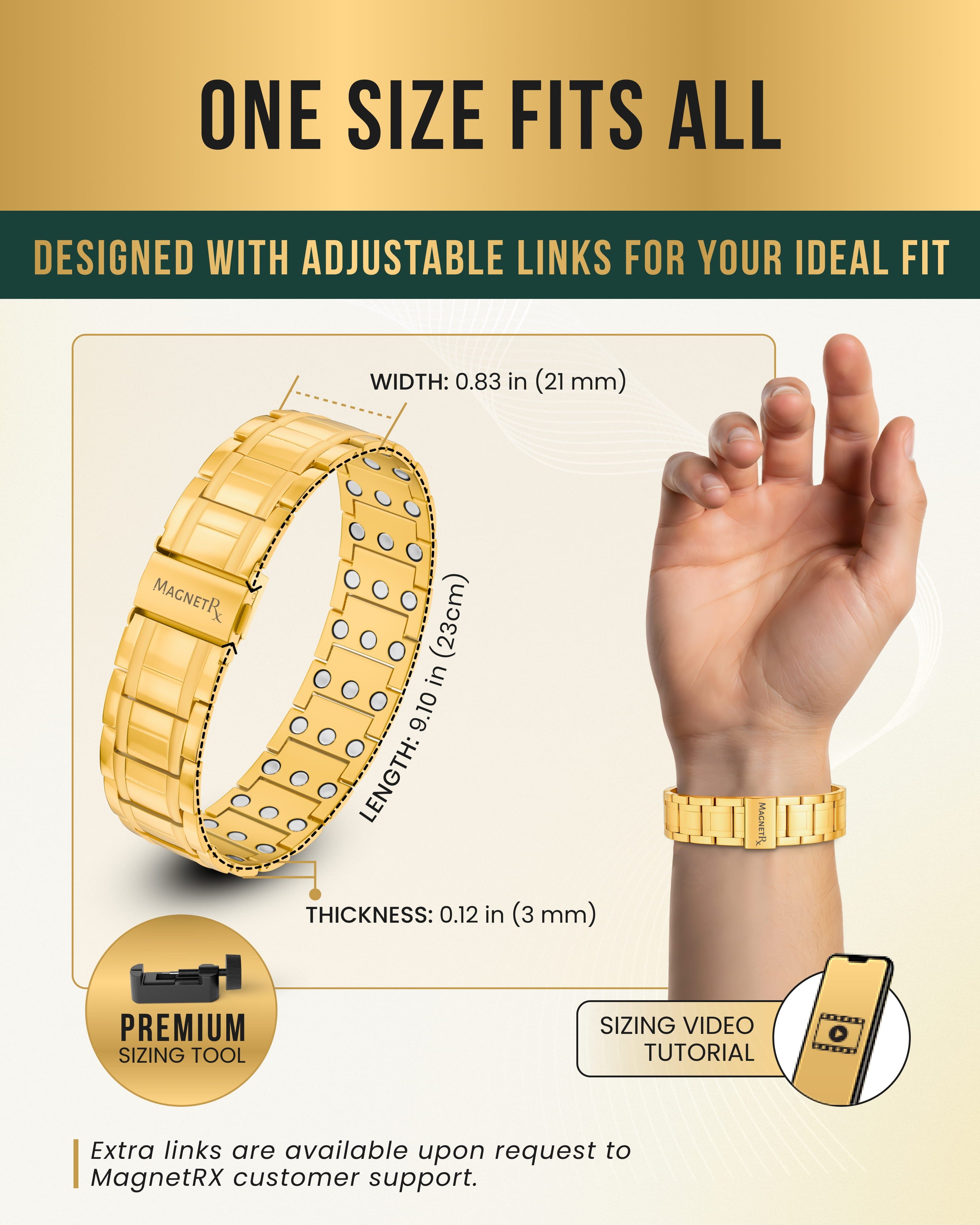 3x Strength Titanium Magnetic Bracelet for Men (Gold)